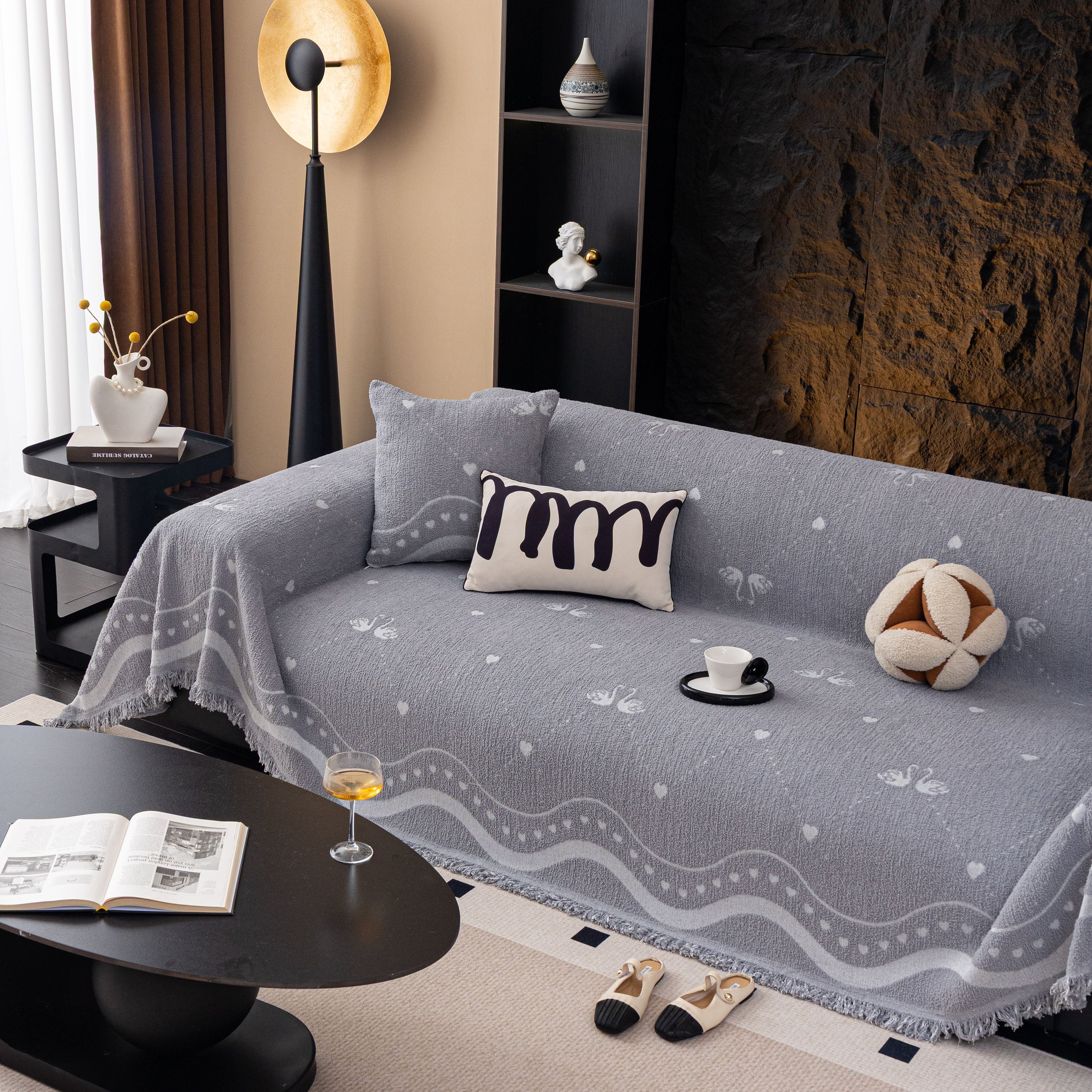 Luxurious Jacquard Couch Cover, Snag-Resistant Pet Friendly Couch Throw with Fringe - Image 21