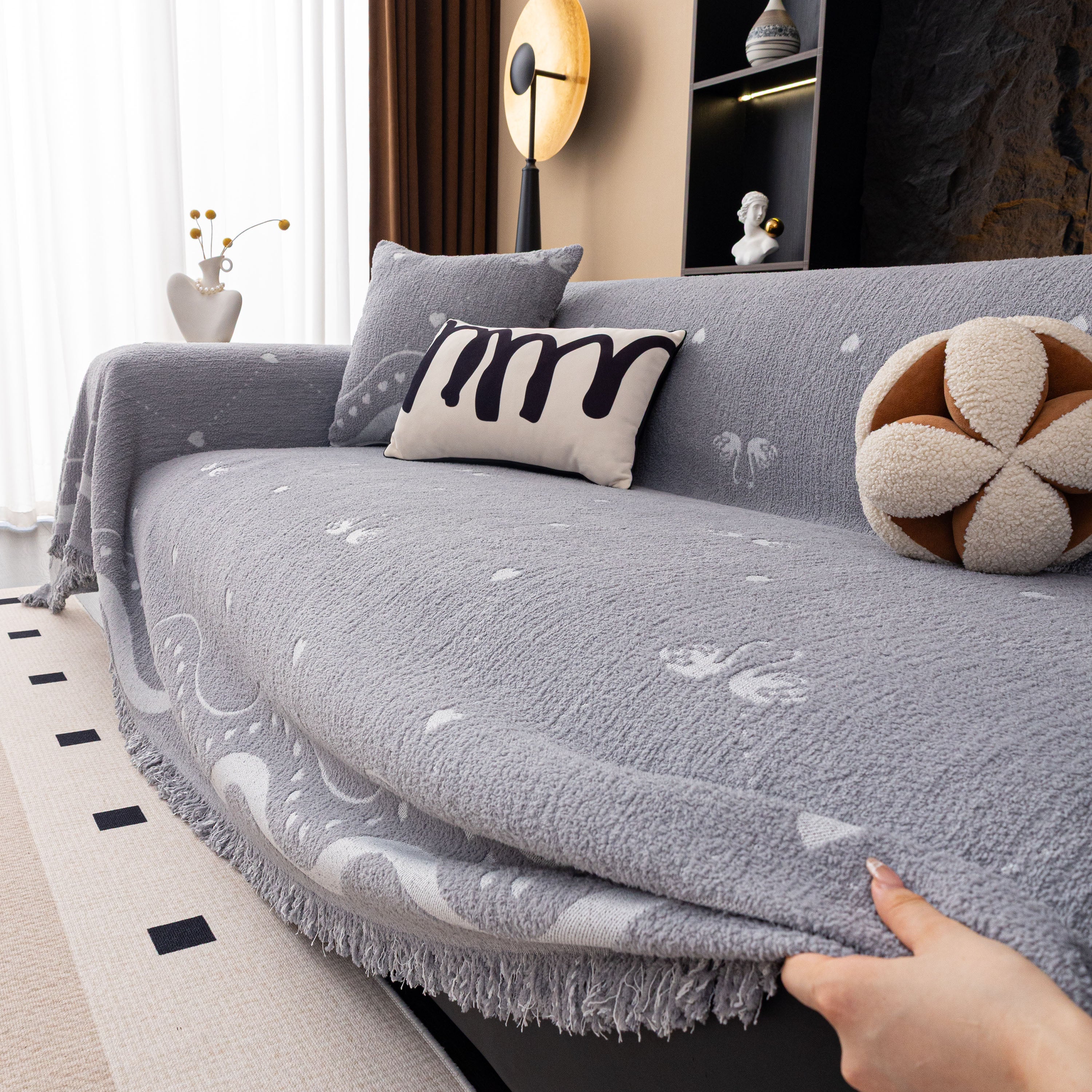 Luxurious Jacquard Couch Cover, Snag-Resistant Pet Friendly Couch Throw with Fringe - Image 29