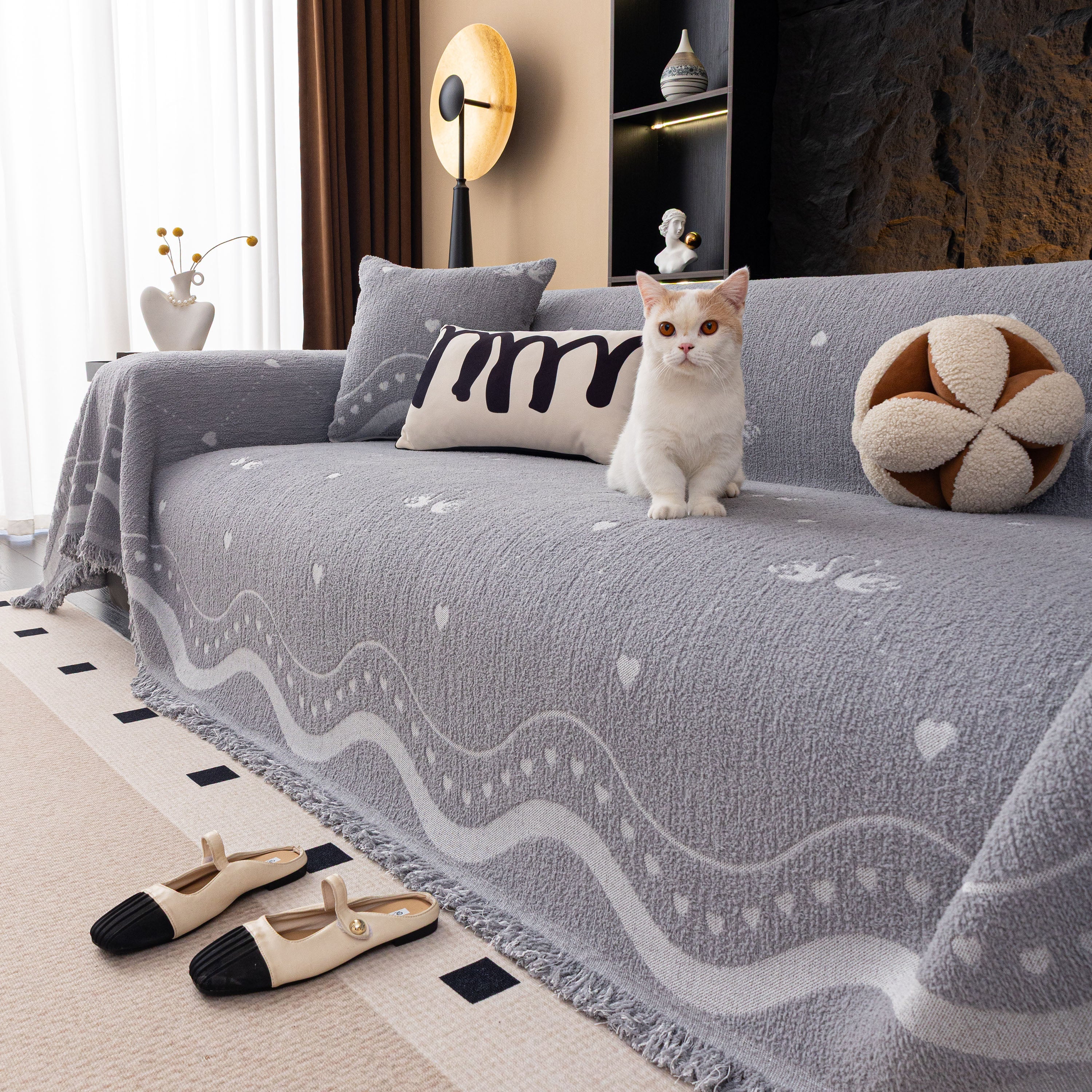 Luxurious Jacquard Couch Cover, Snag-Resistant Pet Friendly Couch Throw with Fringe - Image 31