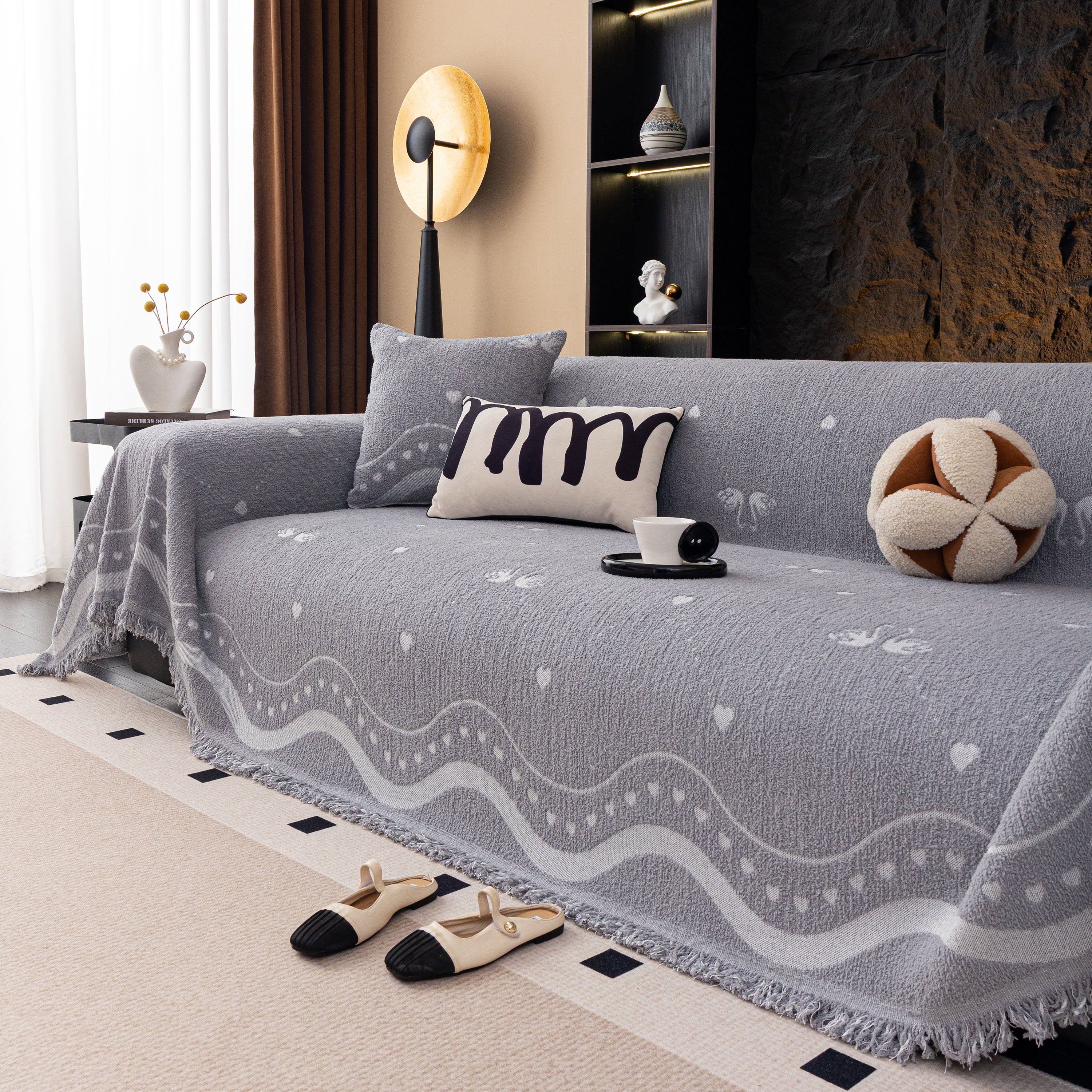 Luxurious Jacquard Couch Cover, Snag-Resistant Pet Friendly Couch Throw with Fringe - Image 34