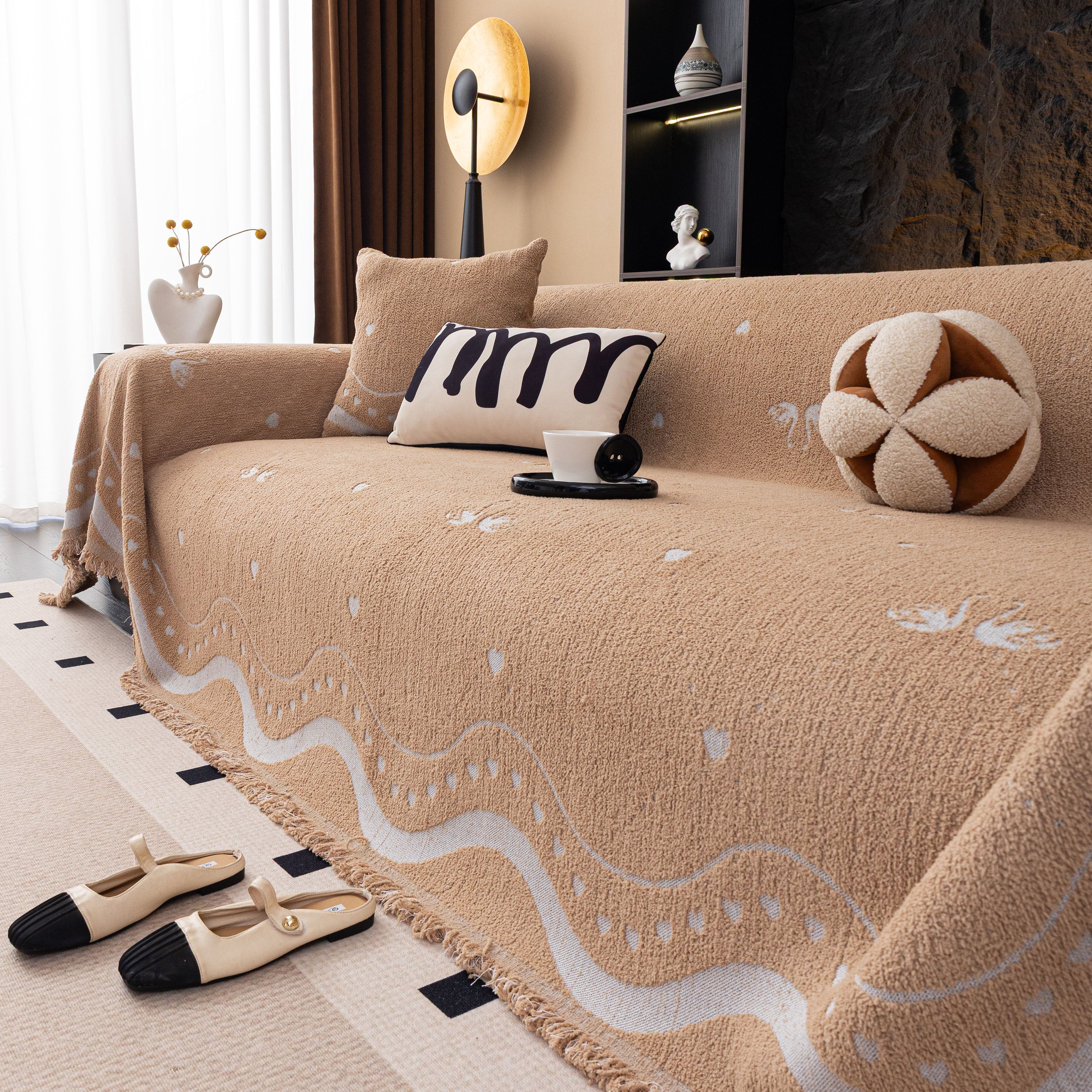 Luxurious Jacquard Couch Cover, Snag-Resistant Pet Friendly Couch Throw with Fringe - Image 52