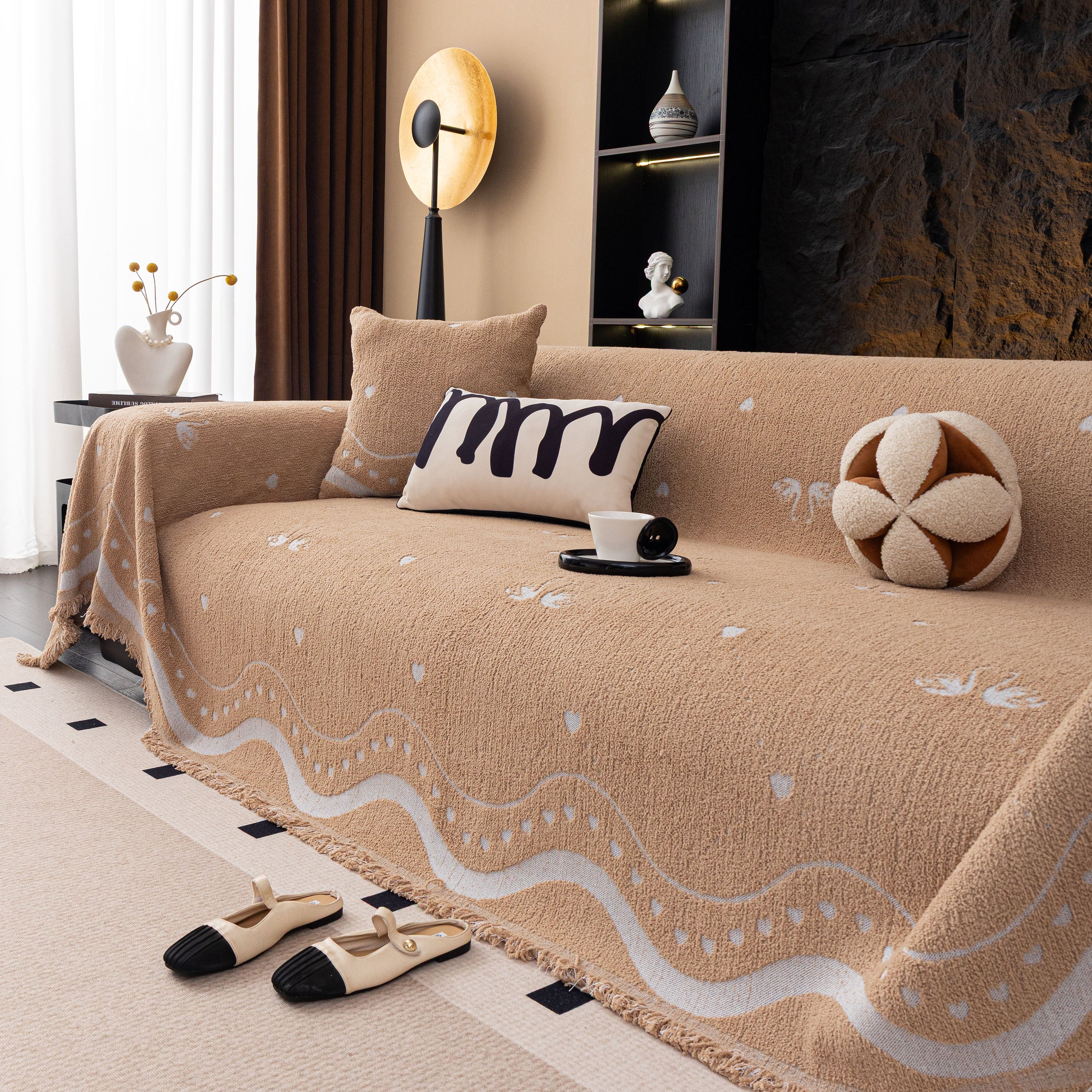 Luxurious Jacquard Couch Cover, Snag-Resistant Pet Friendly Couch Throw with Fringe - Image 53