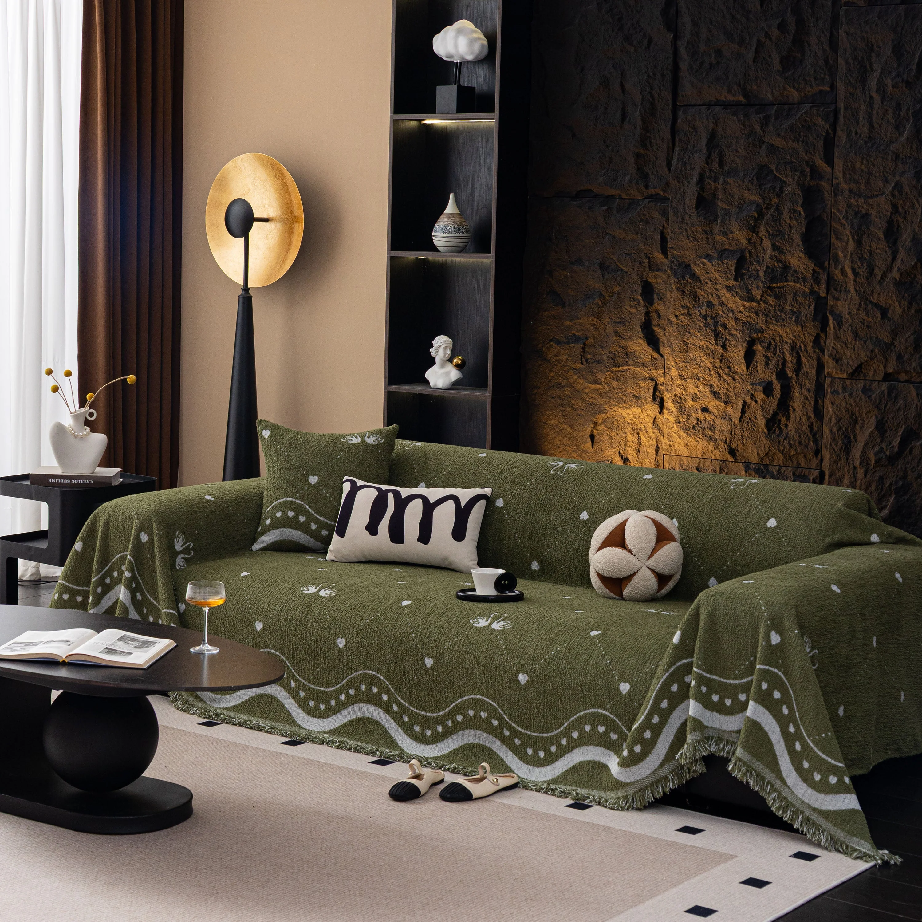 Luxurious Jacquard Couch Cover, Snag-Resistant Pet Friendly Couch Throw with Fringe - Image 56