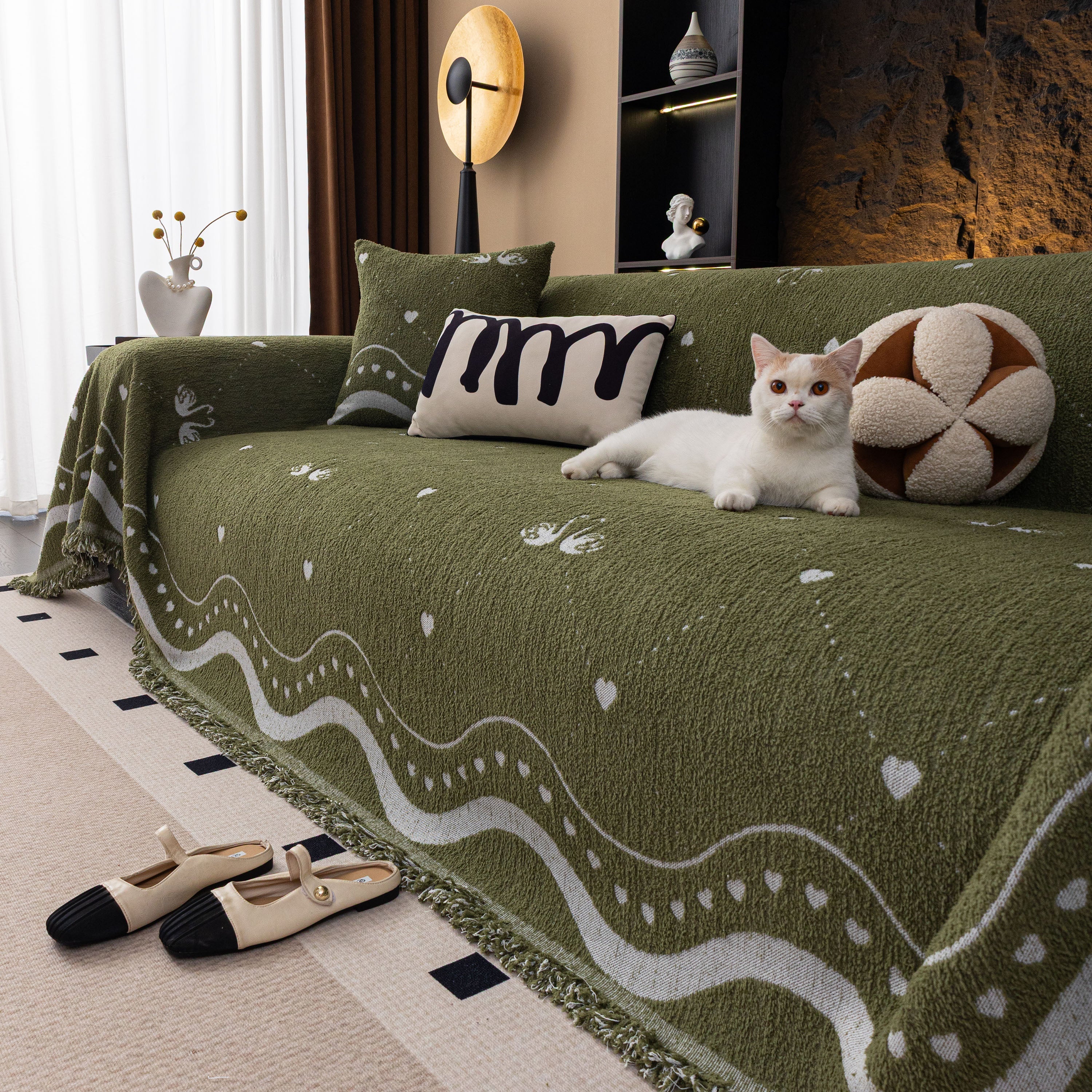 Luxurious Jacquard Couch Cover, Snag-Resistant Pet Friendly Couch Throw with Fringe - Image 70