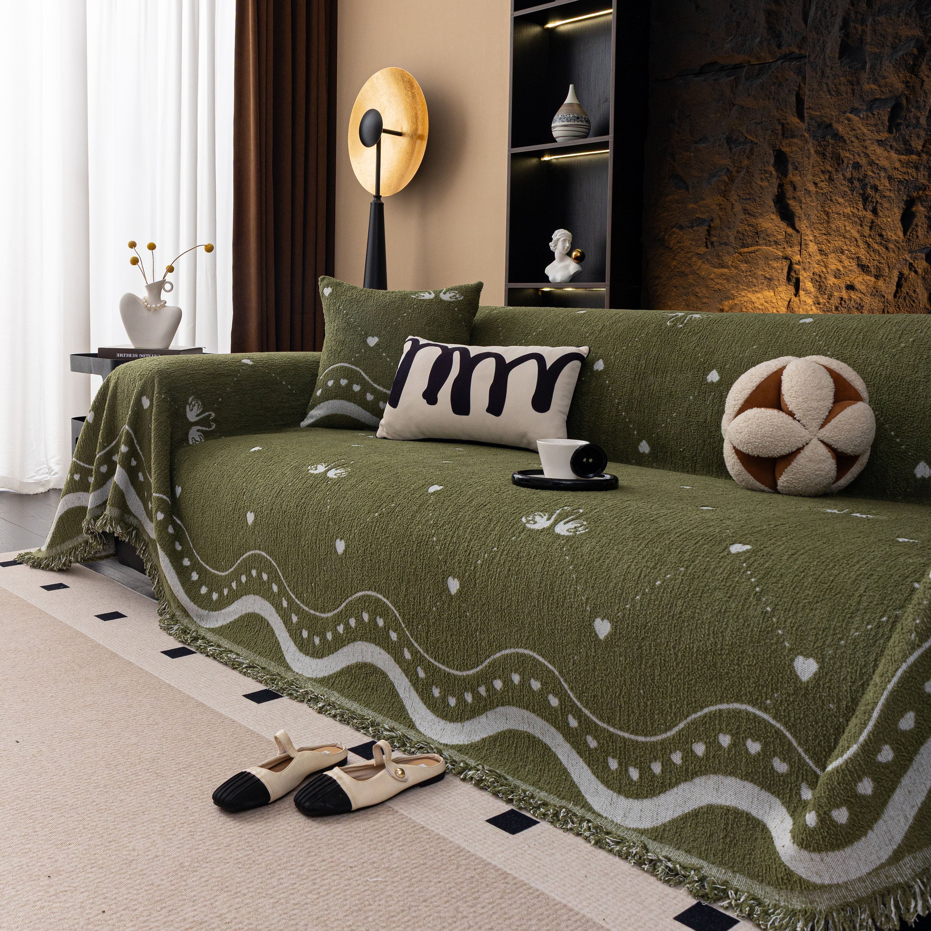 Luxurious Jacquard Couch Cover, Snag-Resistant Pet Friendly Couch Throw with Fringe - Image 73