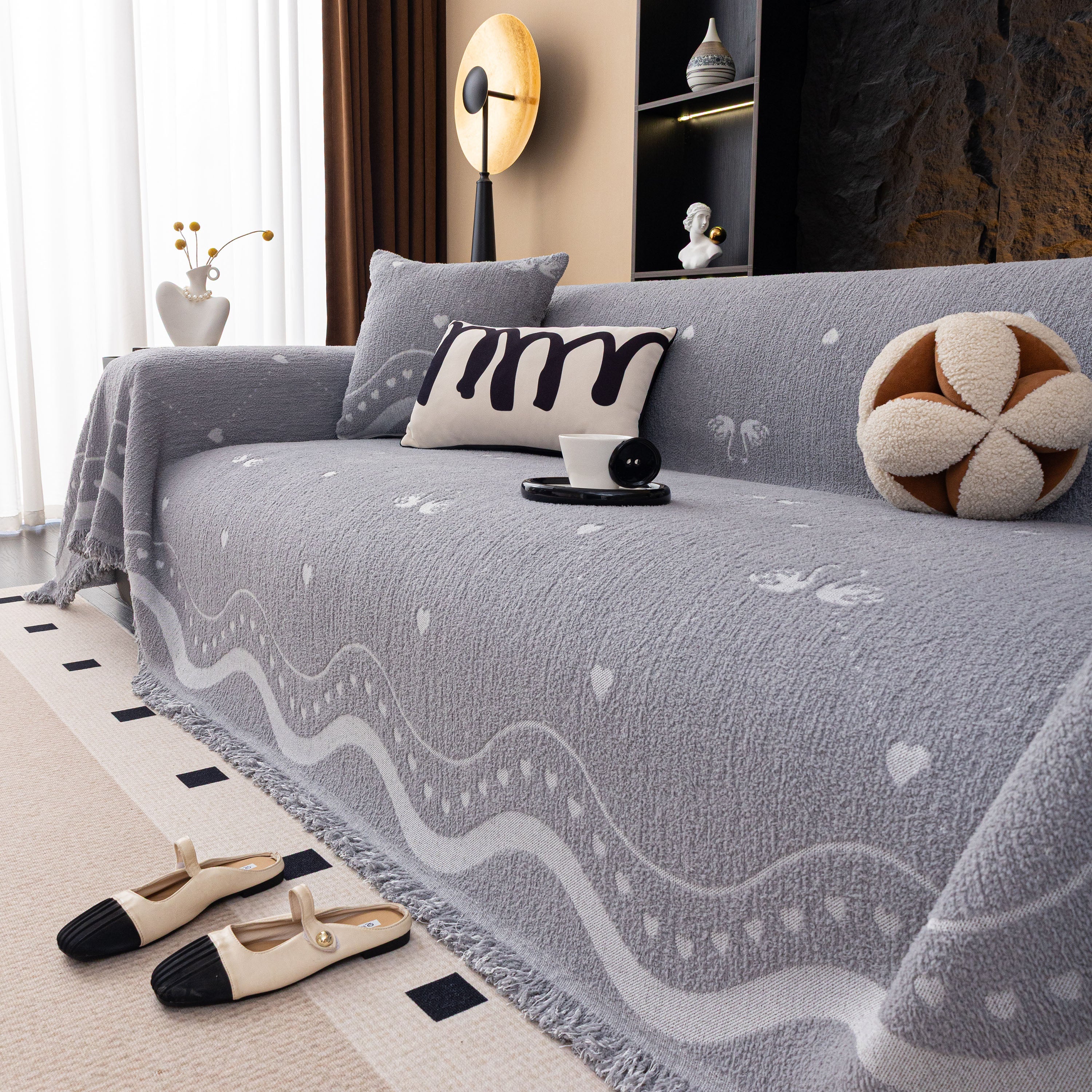 Luxurious Jacquard Couch Cover, Snag-Resistant Pet Friendly Couch Throw with Fringe - Image 75