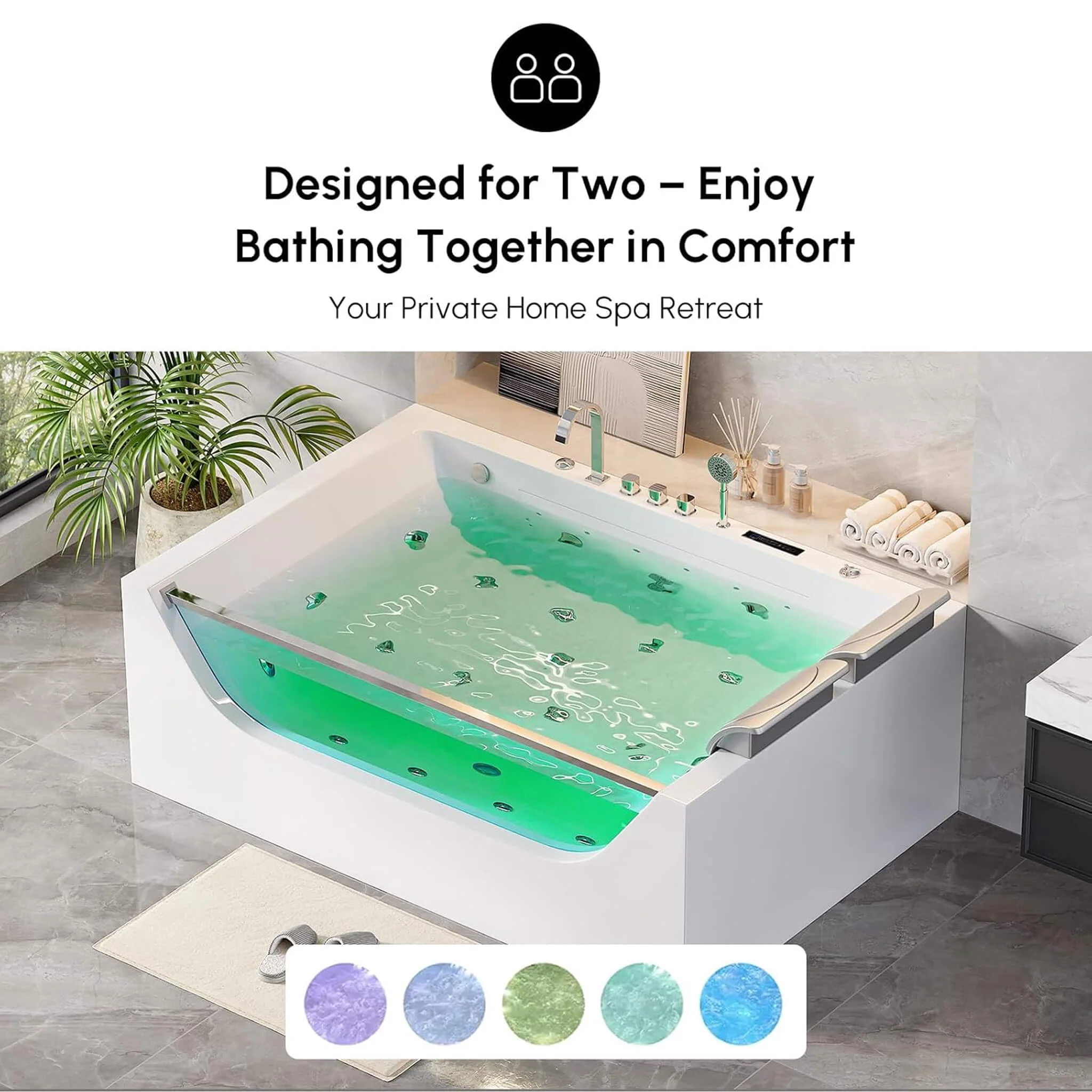 Alora Novara 71-Inch Luxury 2-Person Jetted Whirlpool Tub With Massage And Thermostat Control (SAK13872) - Image 3