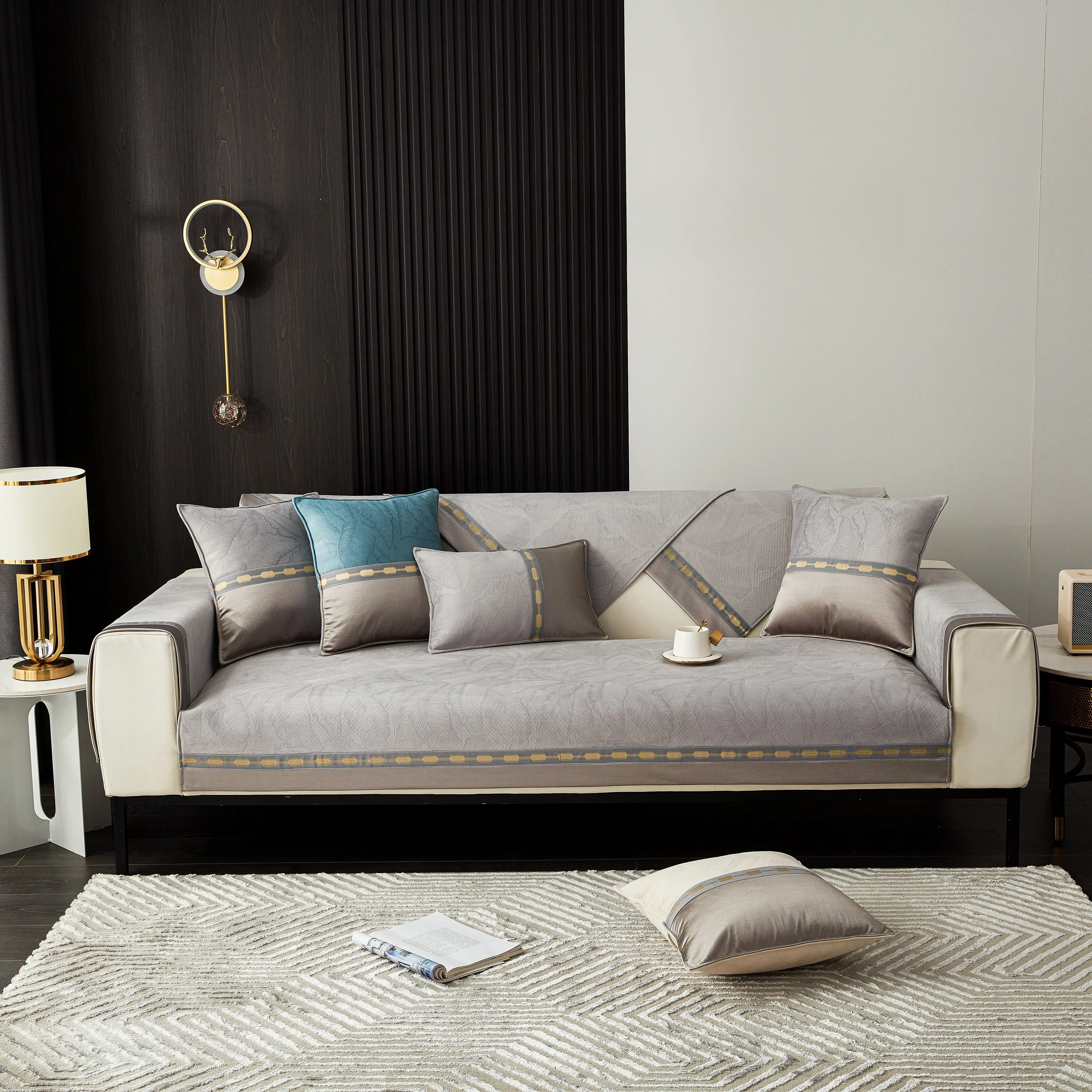 Luxury 3D Embossed Velvet Sofa Cover Anti Slip Plush Cushion Slipcover for Living Room - Image 6