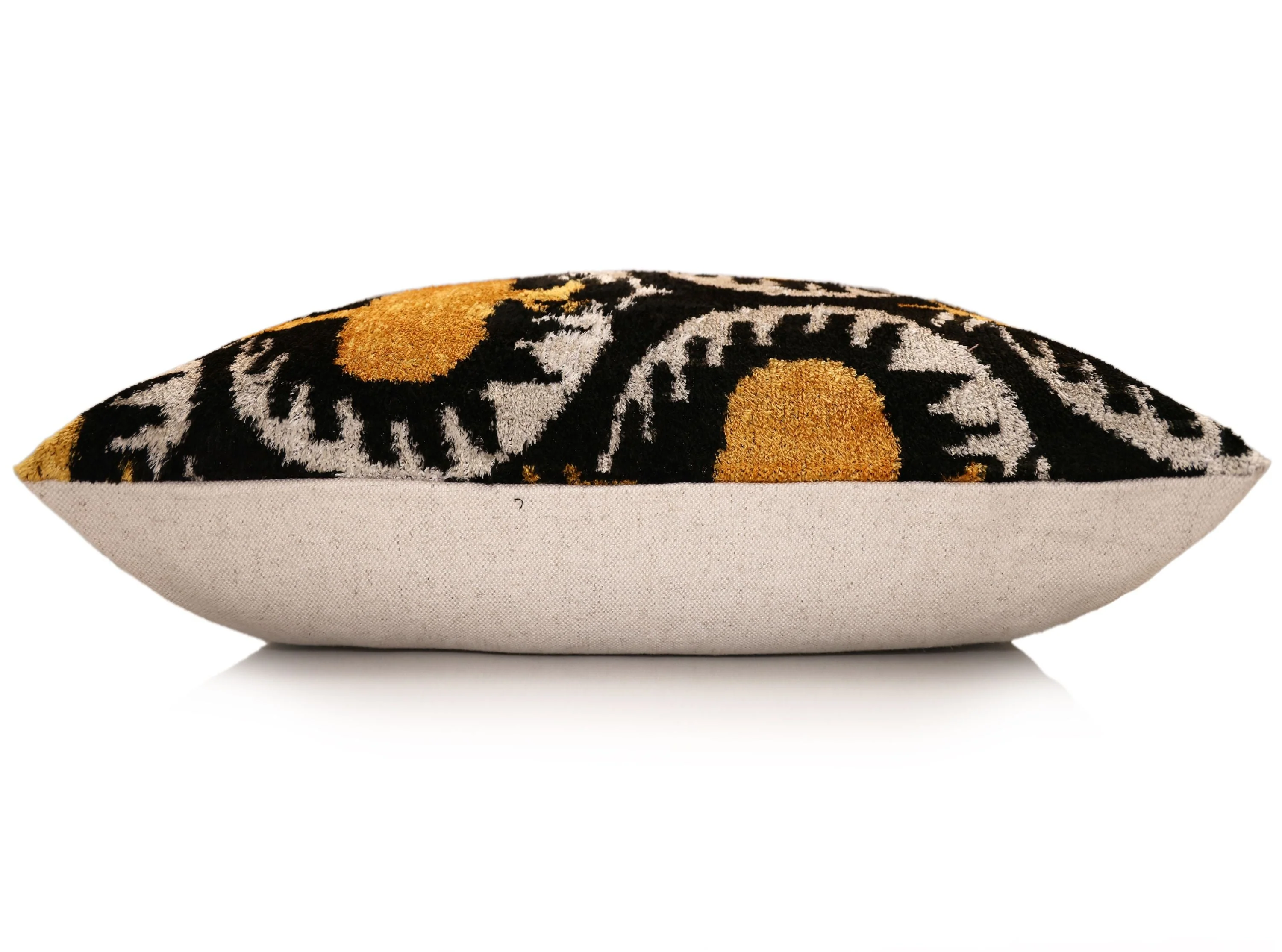 Luxury Black and Gold Silk Velvet Ikat Lumbar Pillow 16x24 Inch with Down Insert - Image 4
