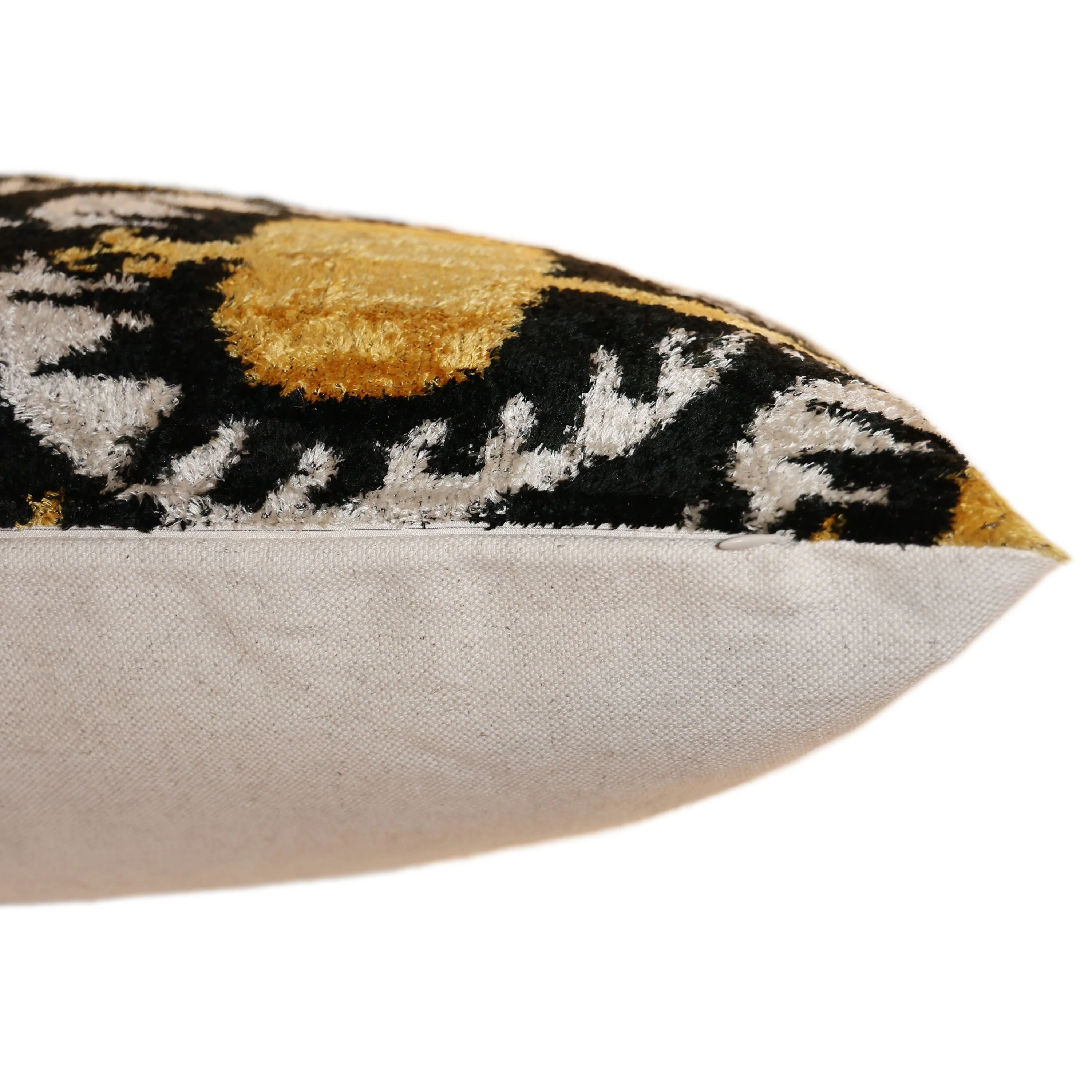 Luxury Black and Gold Silk Velvet Ikat Lumbar Pillow 16x24 Inch with Down Insert - Image 6
