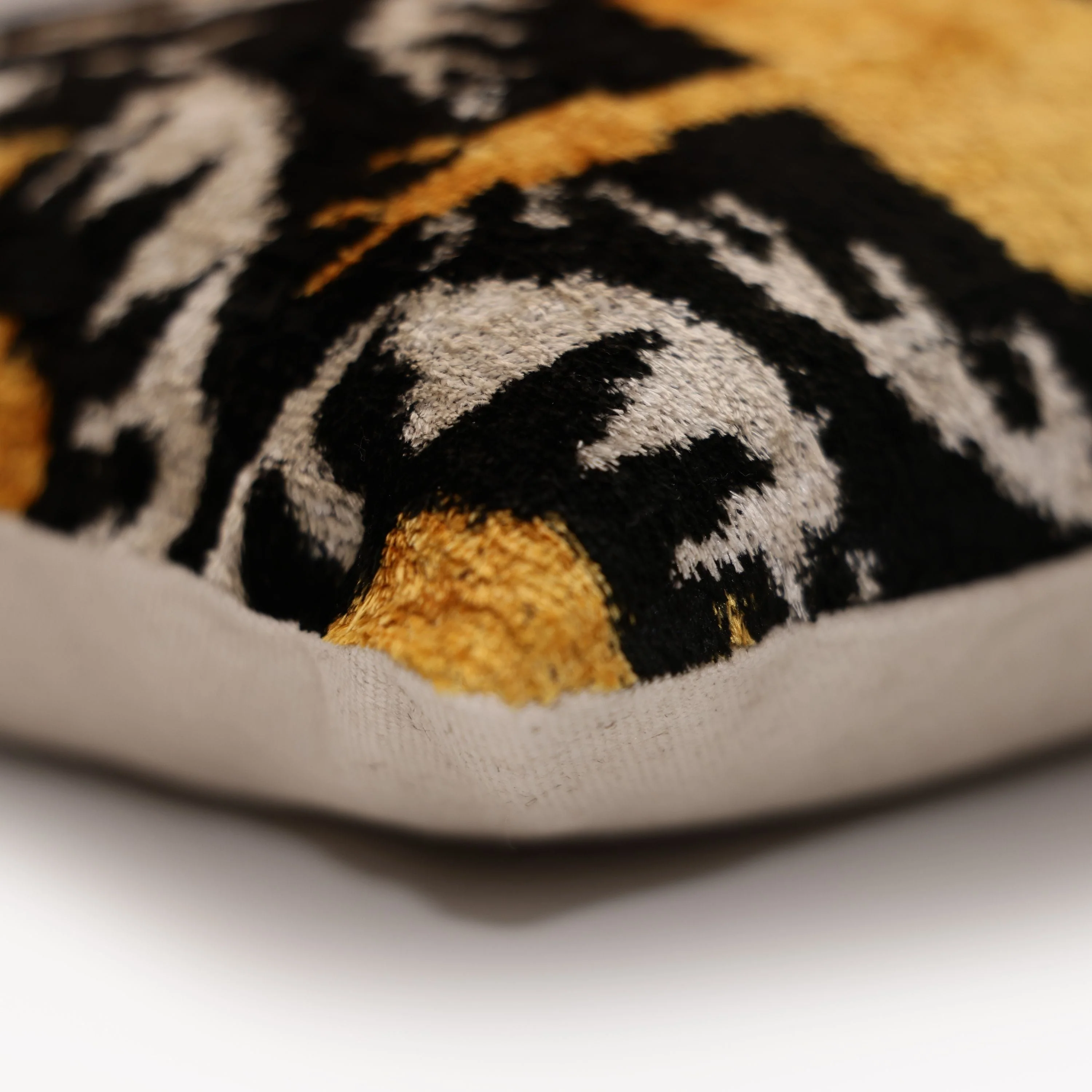 Luxury Black and Gold Silk Velvet Ikat Lumbar Pillow 16x24 Inch with Down Insert - Image 8