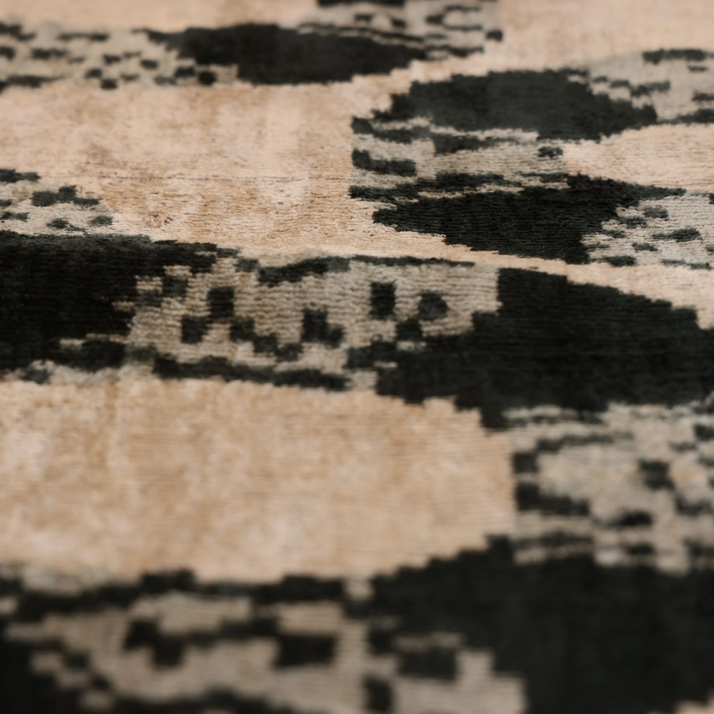 Luxury Black and Natural Silk Velvet Ikat Lumbar Pillow 16x24 Inch with Down Insert - Image 2