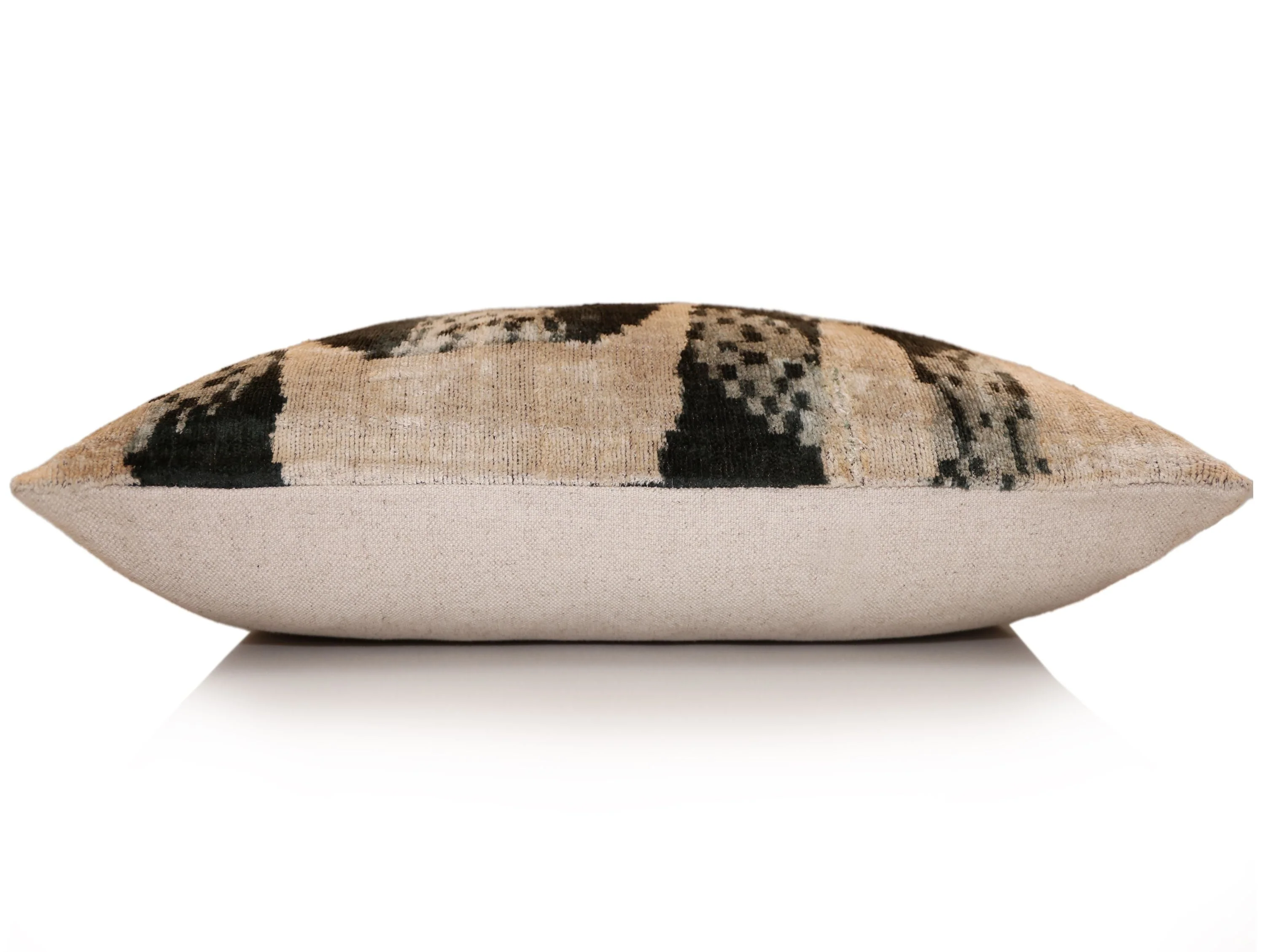 Luxury Black and Natural Silk Velvet Ikat Lumbar Pillow 16x24 Inch with Down Insert - Image 4