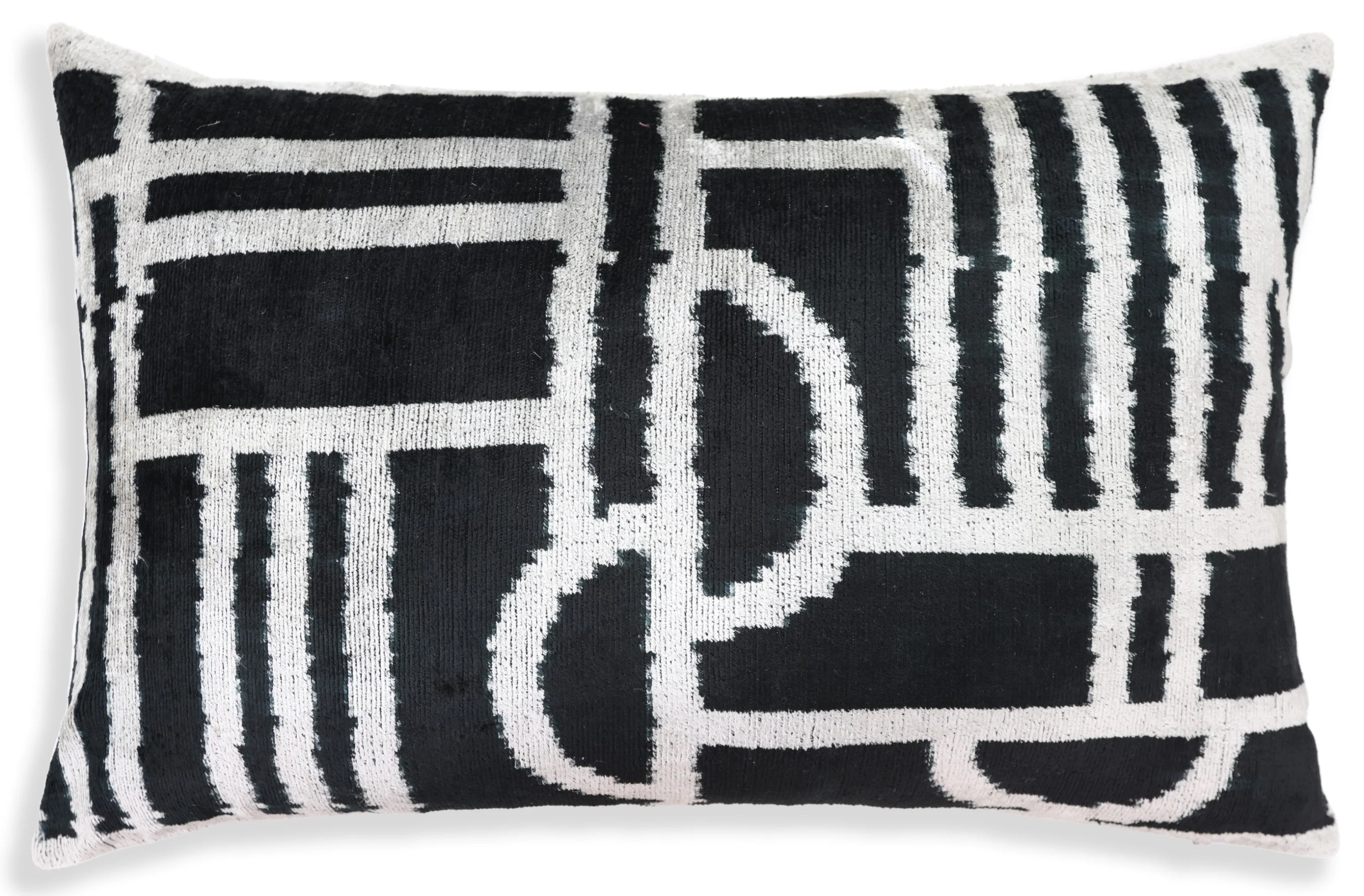 Luxury Black & White Geometric Velvet Pillow 16x24 – Handmade Silk Lumbar Cushion - Image 5