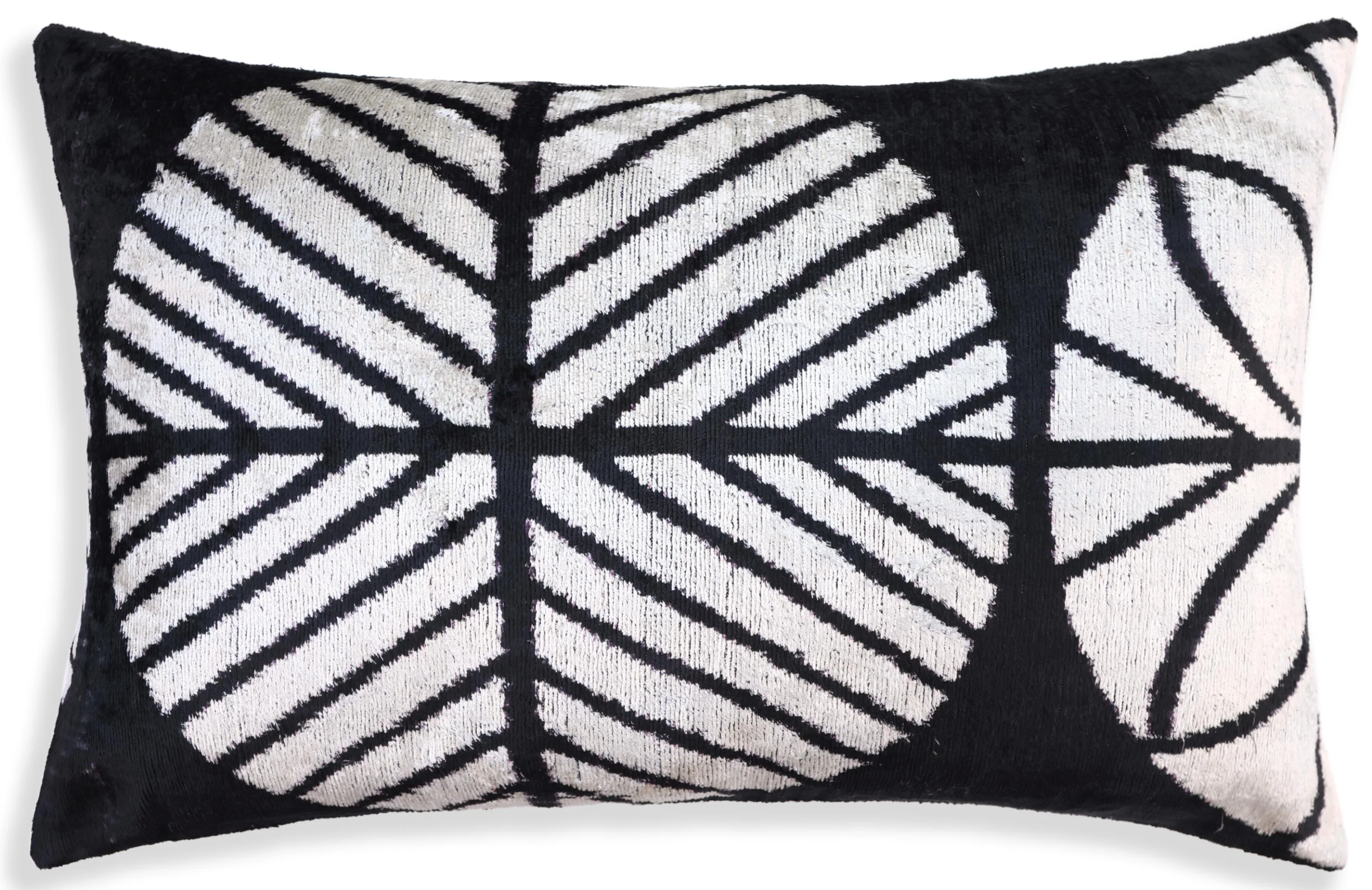 Luxury Black & White Silk Velvet Throw Pillow 16x24 – Handmade Geometric Designer Lumbar - Image 5