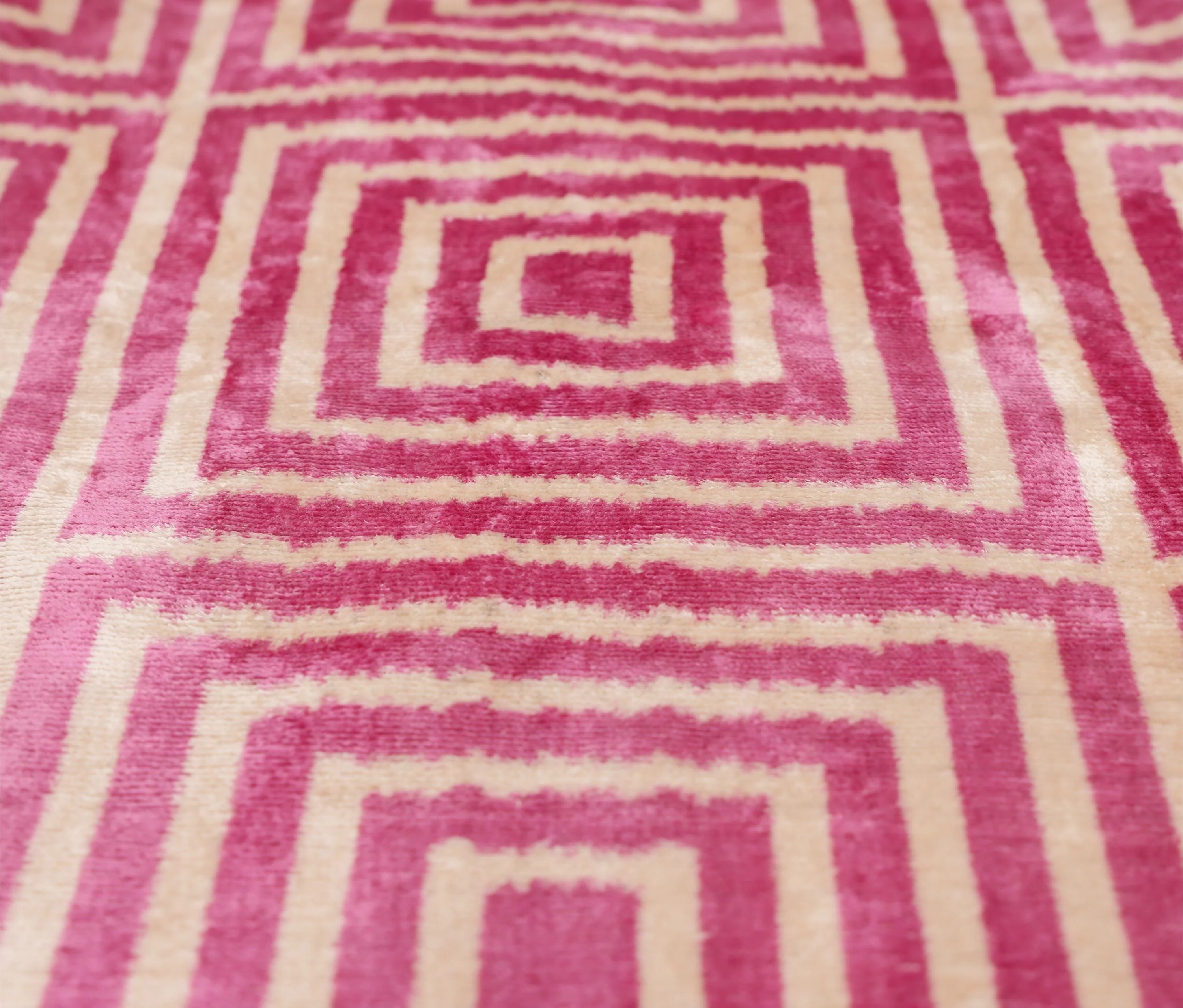 Luxury Blush Pink and Cream Silk Velvet Geometric Ikat Lumbar Pillow 16x24 Inch with Down Insert - Image 2