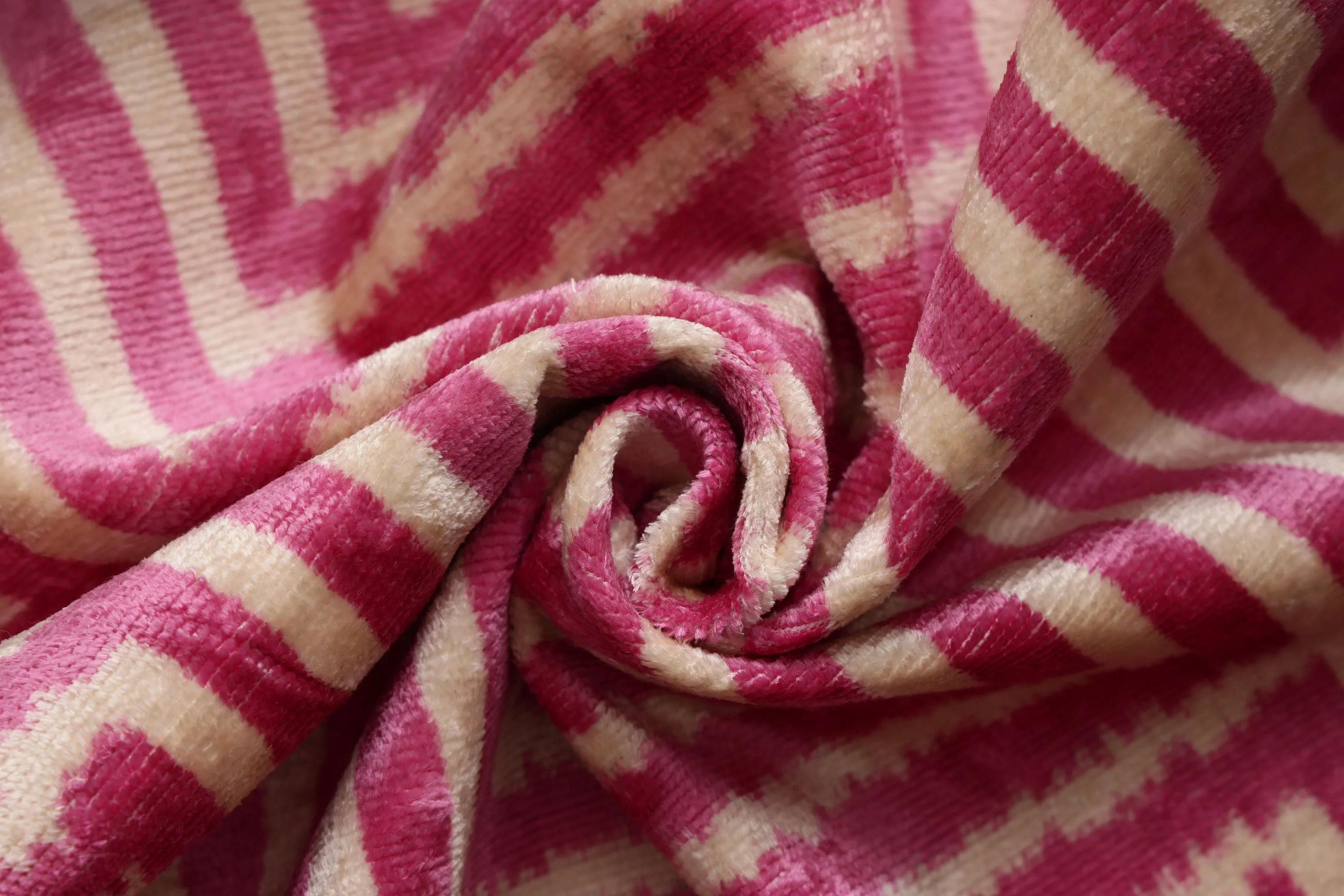 Luxury Blush Pink and Cream Silk Velvet Geometric Ikat Lumbar Pillow 16x24 Inch with Down Insert - Image 3
