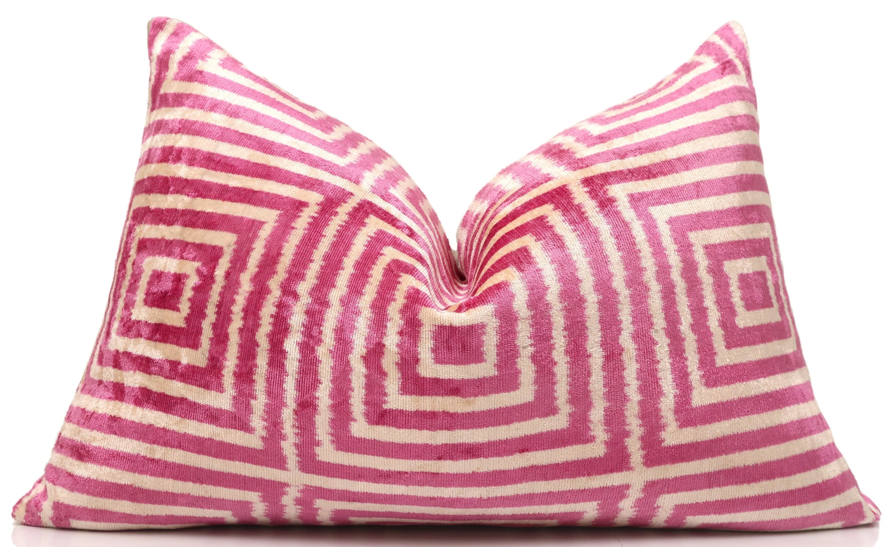 Luxury Blush Pink and Cream Silk Velvet Geometric Ikat Lumbar Pillow 16x24 Inch with Down Insert - Image 5