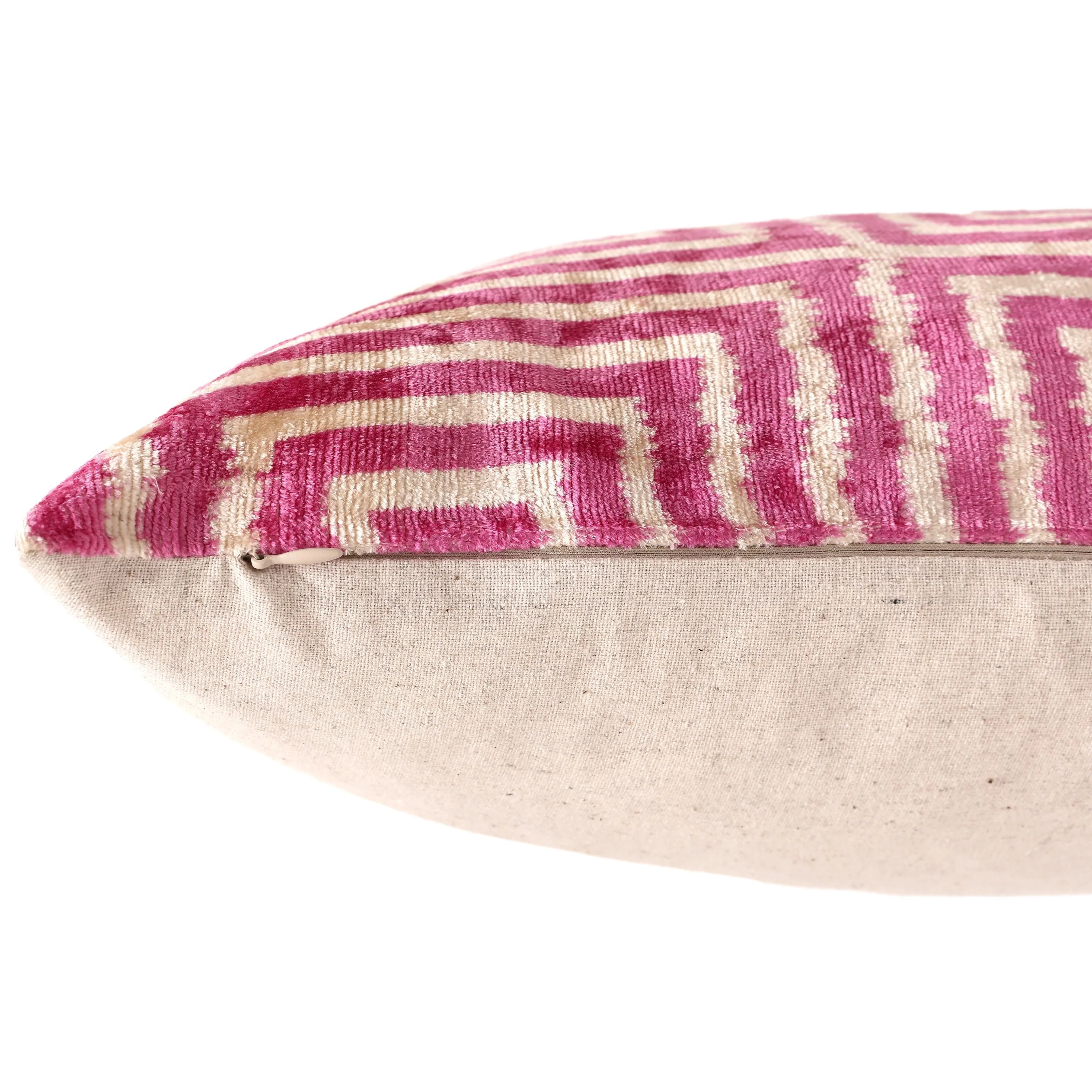 Luxury Blush Pink and Cream Silk Velvet Geometric Ikat Lumbar Pillow 16x24 Inch with Down Insert - Image 8