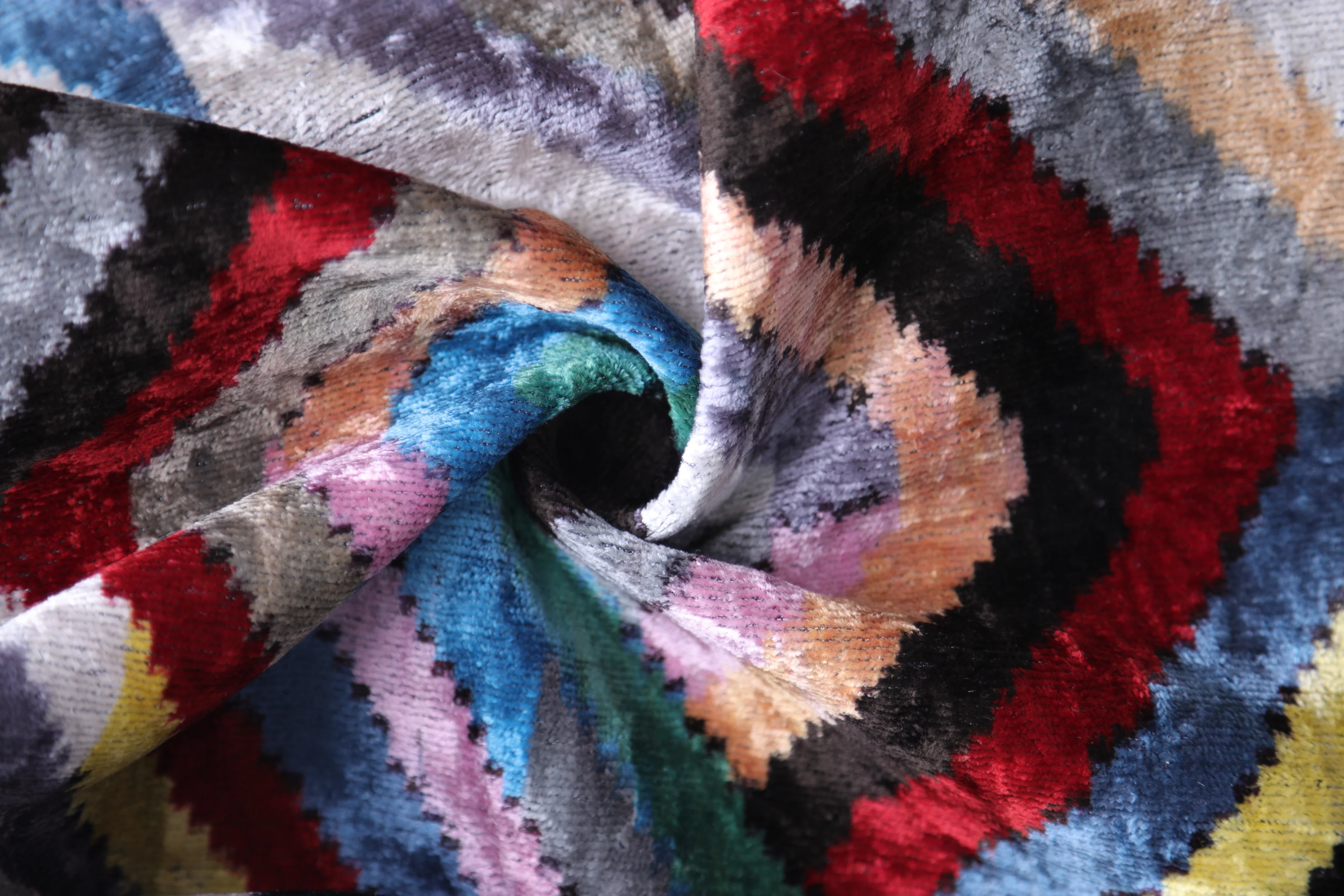 Luxury Chevron Velvet Throw Pillow with insert – Multicolor Ikat 16x24 Inch - Image 2