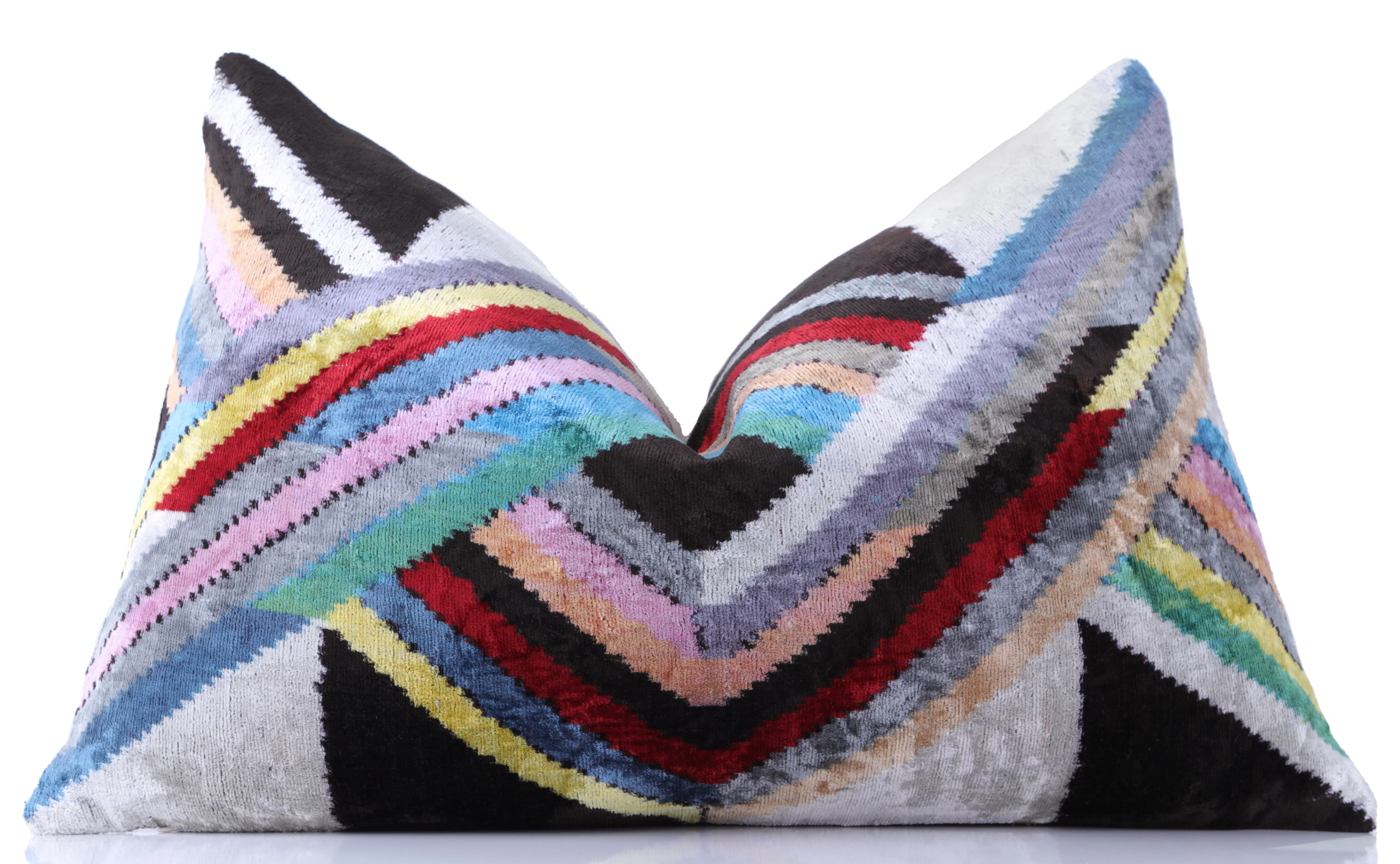 Luxury Chevron Velvet Throw Pillow with insert – Multicolor Ikat 16x24 Inch - Image 4