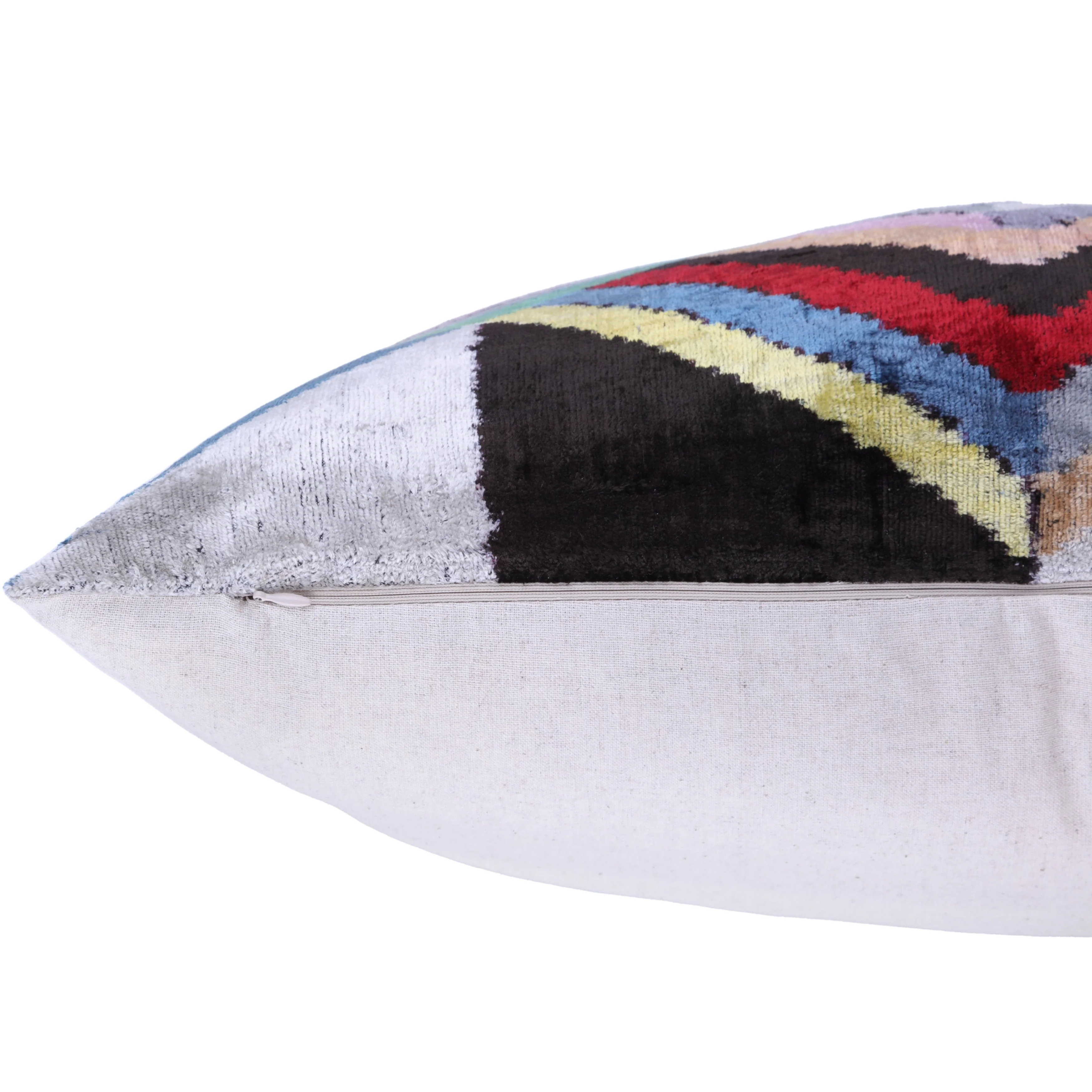 Luxury Chevron Velvet Throw Pillow with insert – Multicolor Ikat 16x24 Inch - Image 5