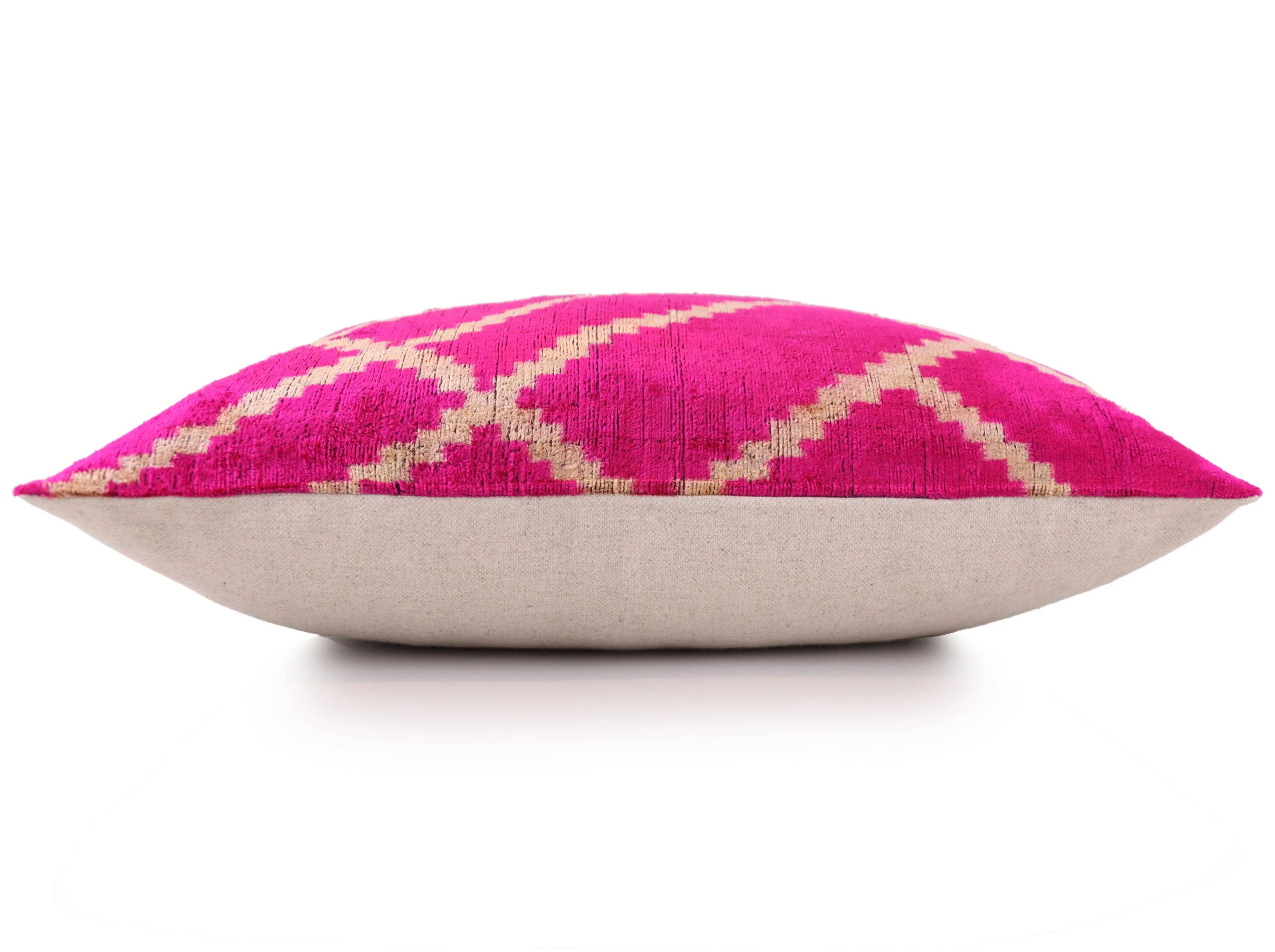 Luxury Fuchsia Pink Silk Velvet Throw Pillow 16x24 – Handmade Geometric Lumbar Cushion - Image 3