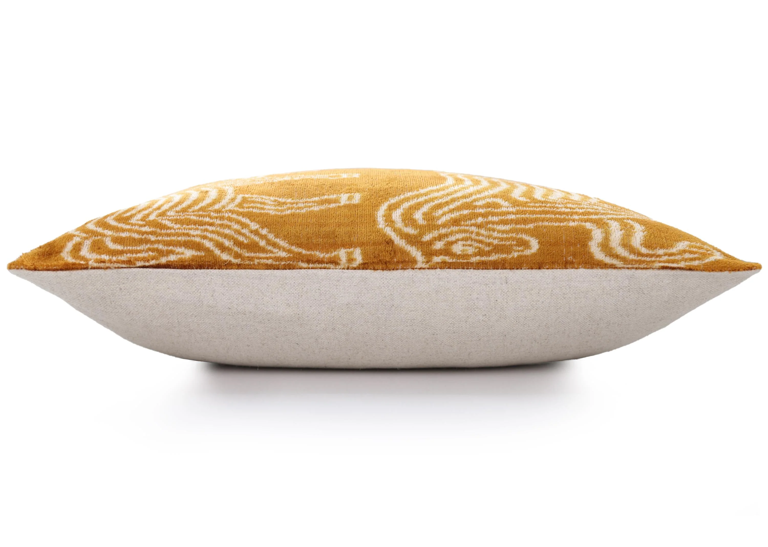 Luxury Golden Yellow Ikat Silk Velvet Throw Pillow 16x24 – Handmade Lumbar - Image 4