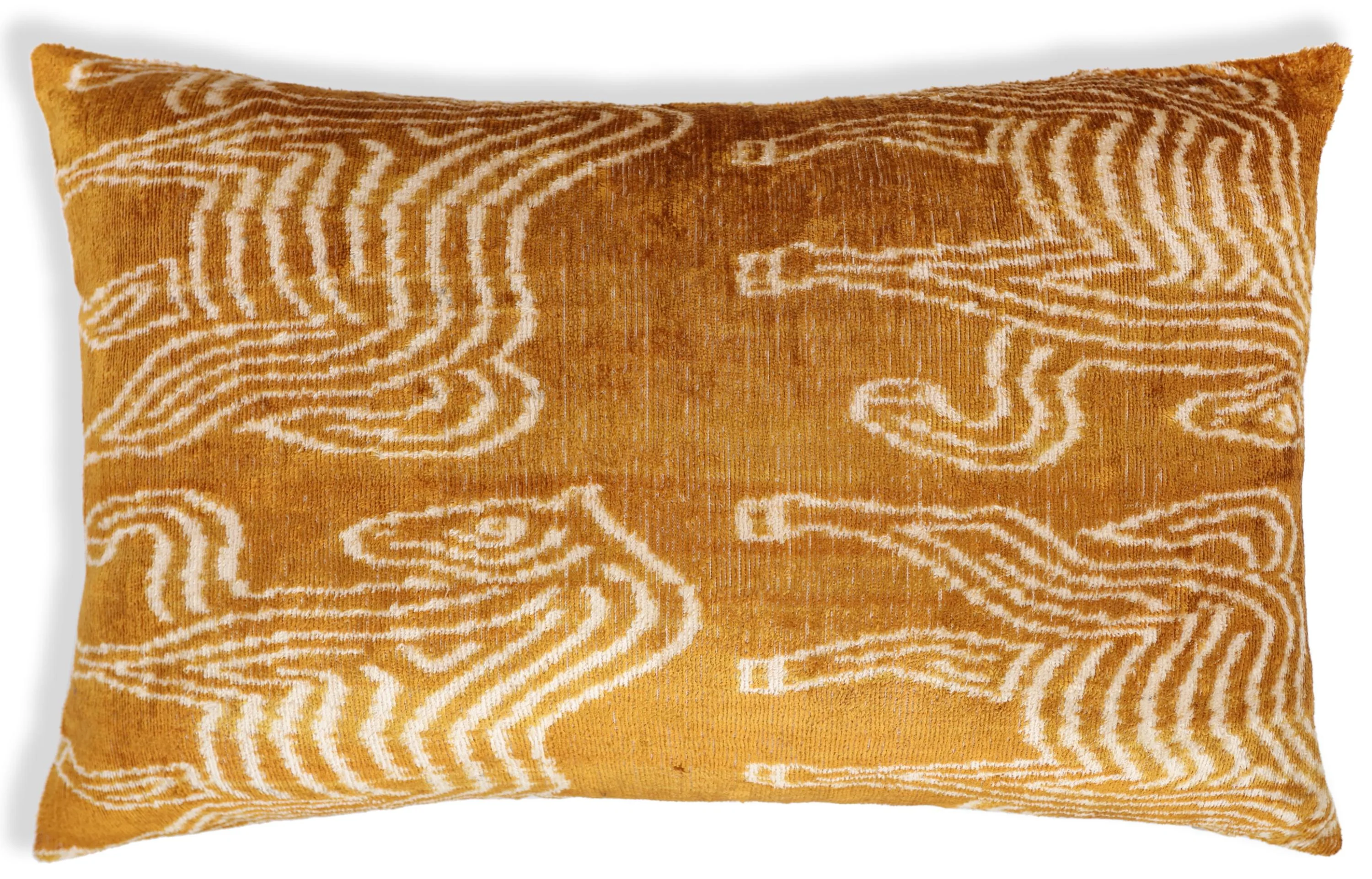 Luxury Golden Yellow Ikat Silk Velvet Throw Pillow 16x24 – Handmade Lumbar - Image 5
