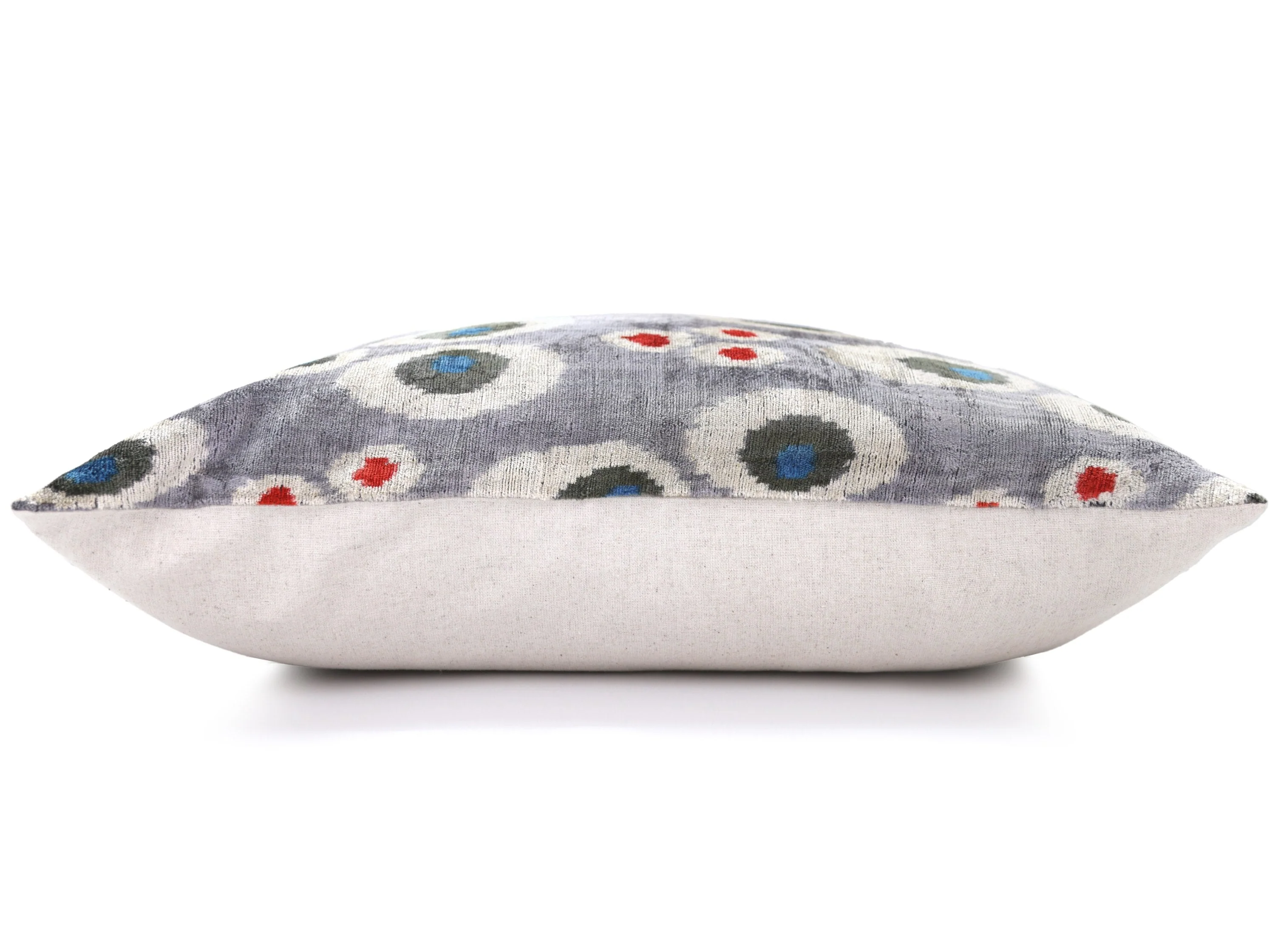 Luxury Gray Velvet Pillow 16x24 – Handmade Silk Lumbar Cushion with Modern Circle Motifs - Image 3