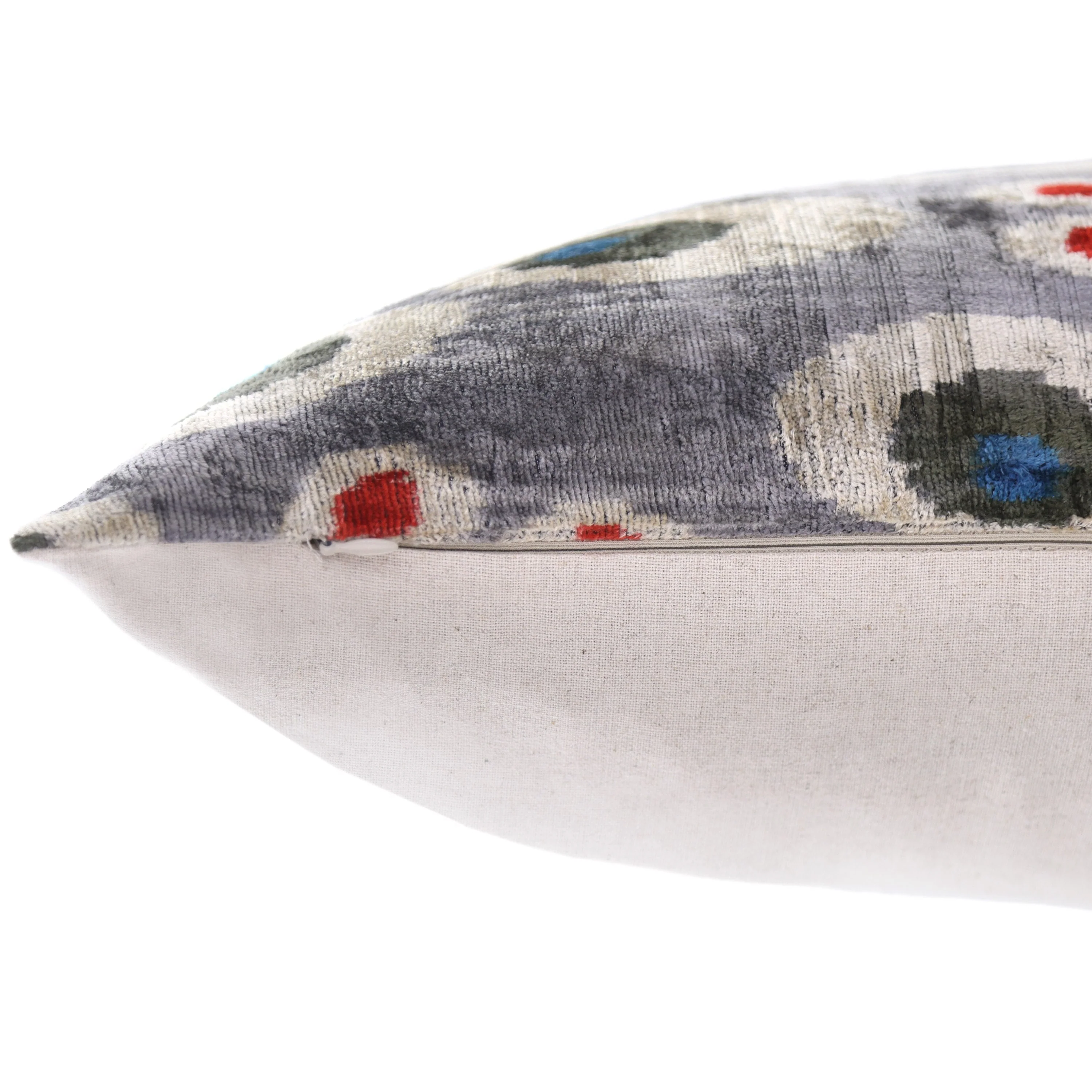 Luxury Gray Velvet Pillow 16x24 – Handmade Silk Lumbar Cushion with Modern Circle Motifs - Image 6