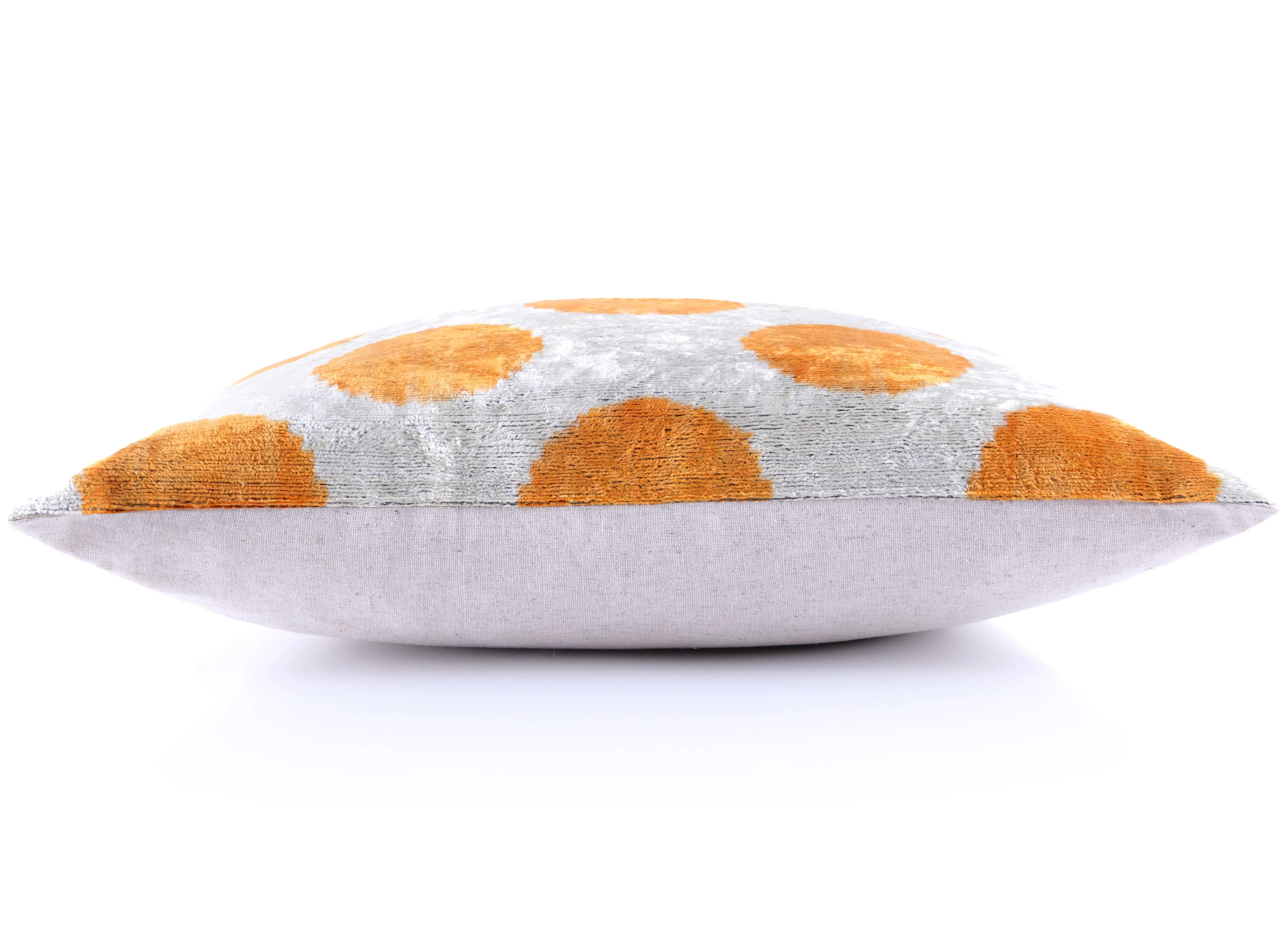 Luxury Handmade 16x16 Velvet Pillow – Gray & Gold Orange Polka Dot - Image 3