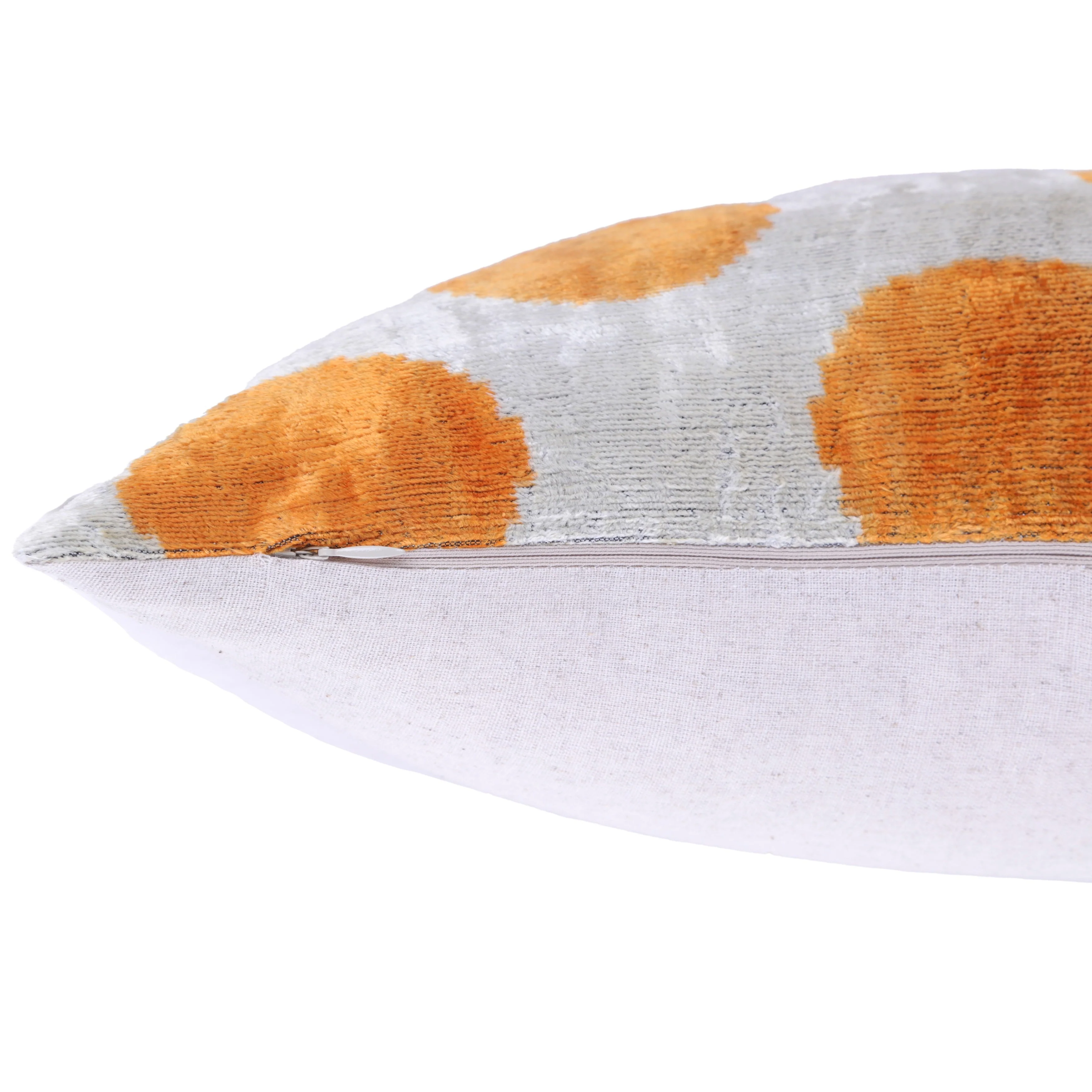 Luxury Handmade 16x16 Velvet Pillow – Gray & Gold Orange Polka Dot - Image 6