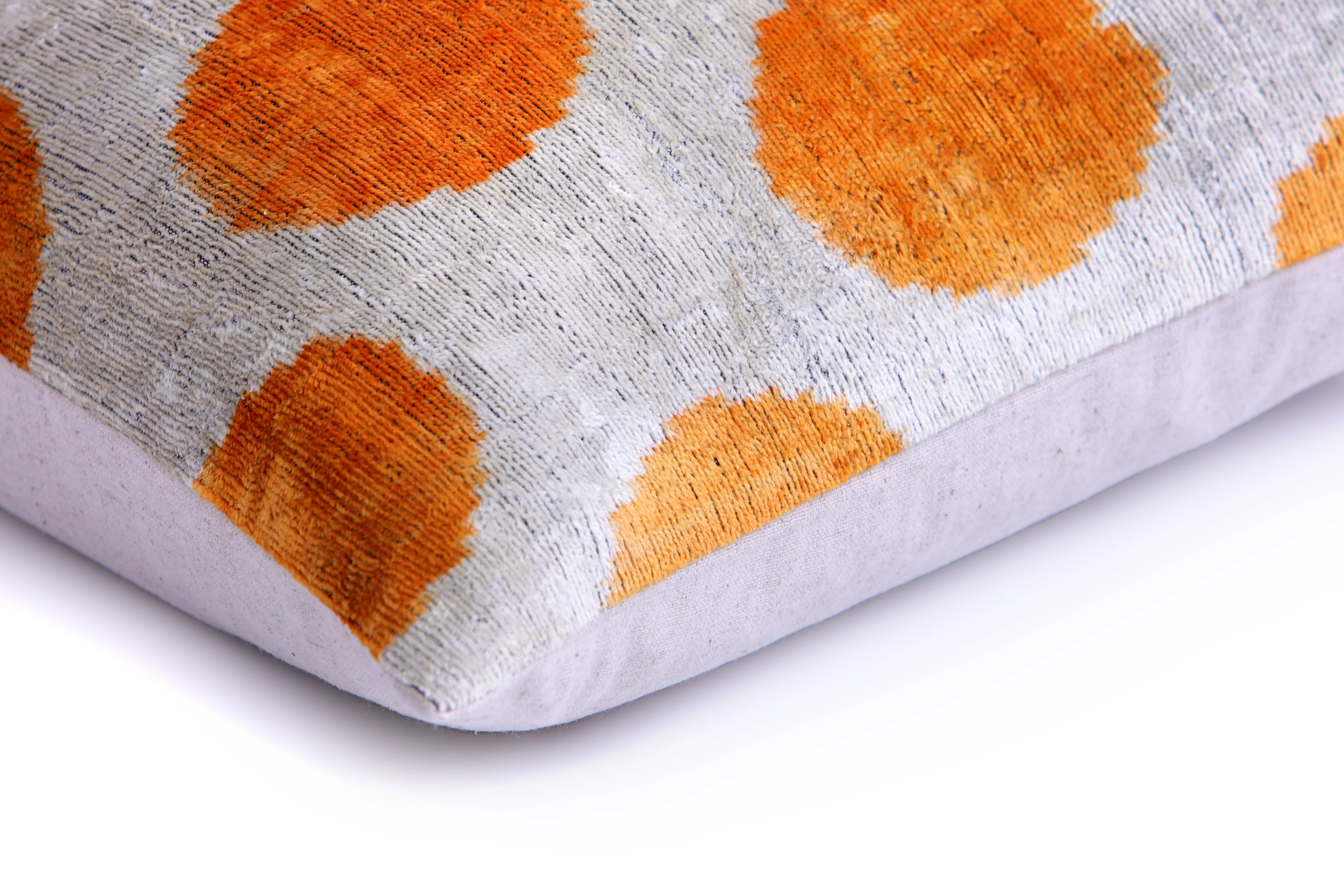 Luxury Handmade 16x16 Velvet Pillow – Gray & Gold Orange Polka Dot - Image 8