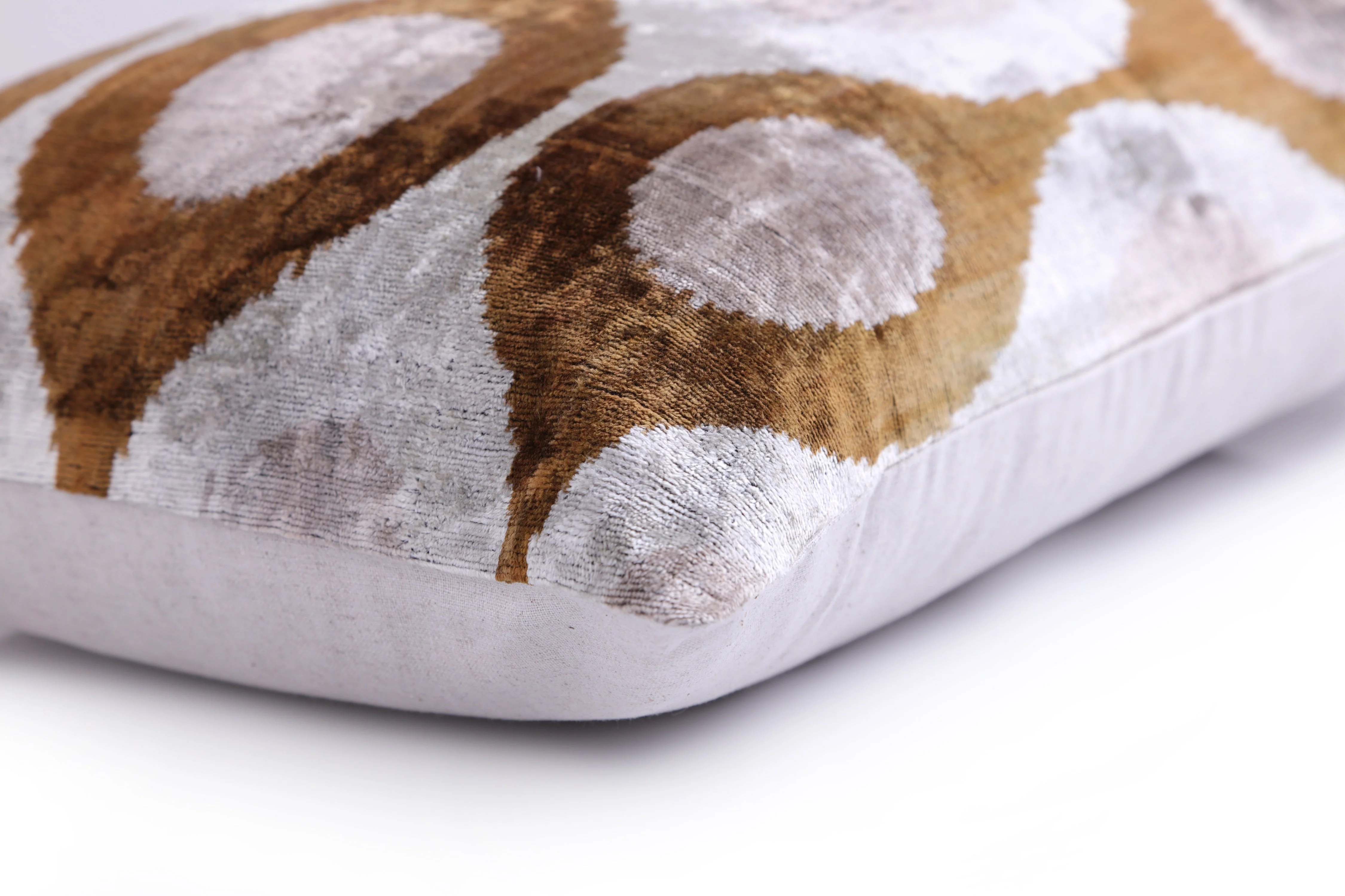 Luxury Handmade Ikat Silk Velvet Throw Pillow with insert , 16x24, Earth Tones - Image 8