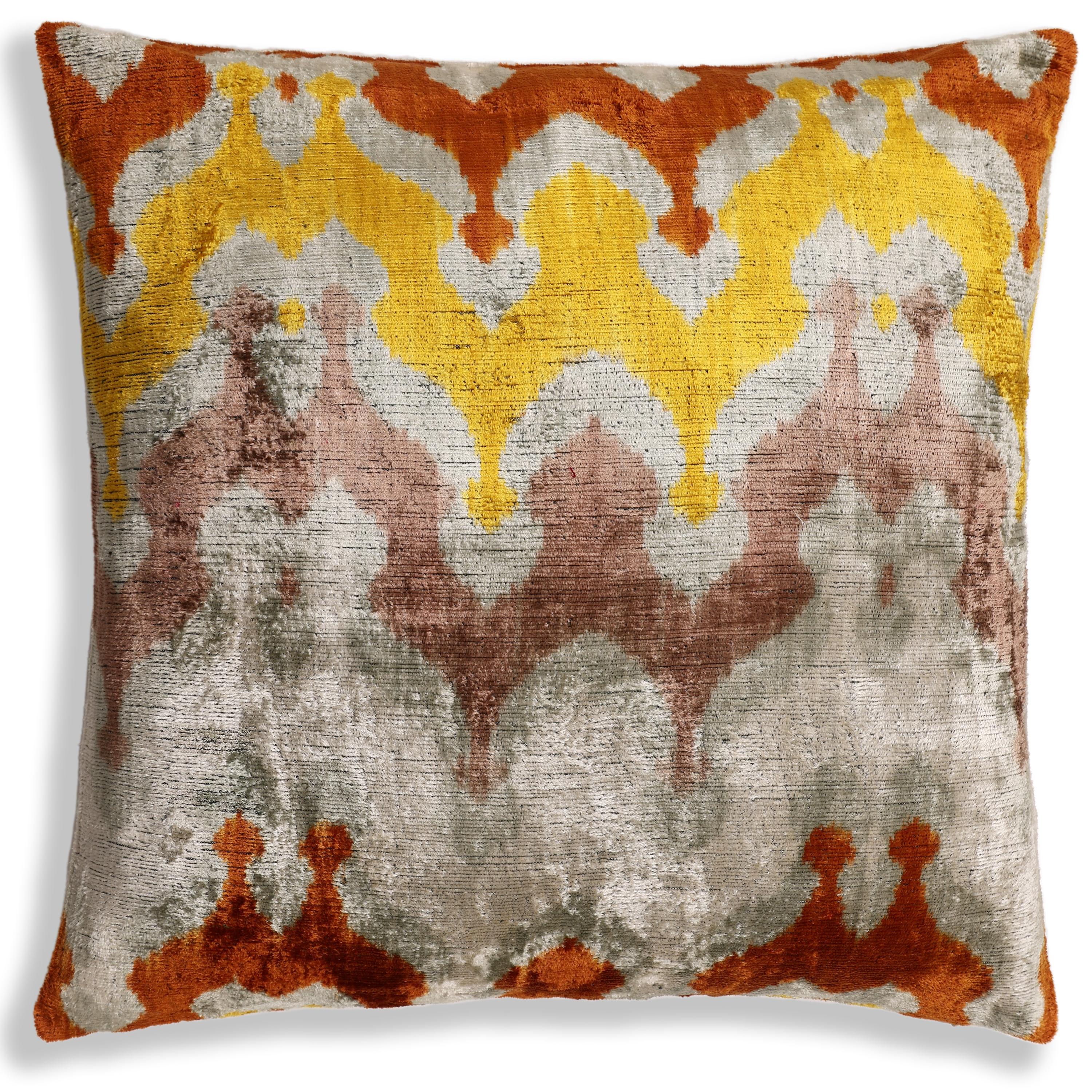 Luxury Handmade Silk Velvet Ikat Pillow 20x20 Inch Organic Vegetable Dyed - Image 5