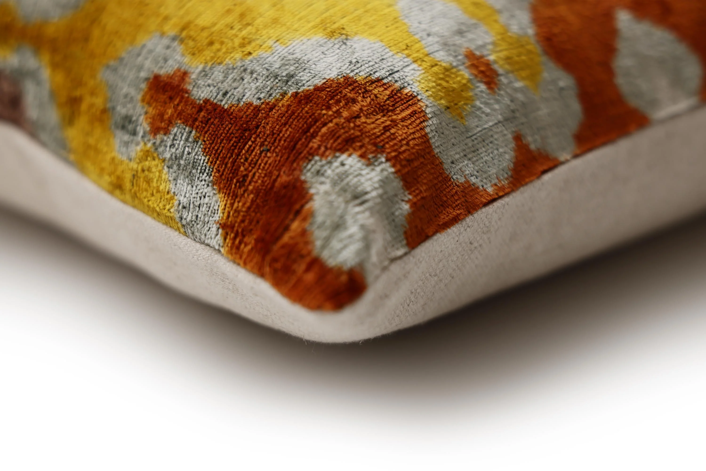 Luxury Handmade Silk Velvet Ikat Pillow 20x20 Inch Organic Vegetable Dyed - Image 7
