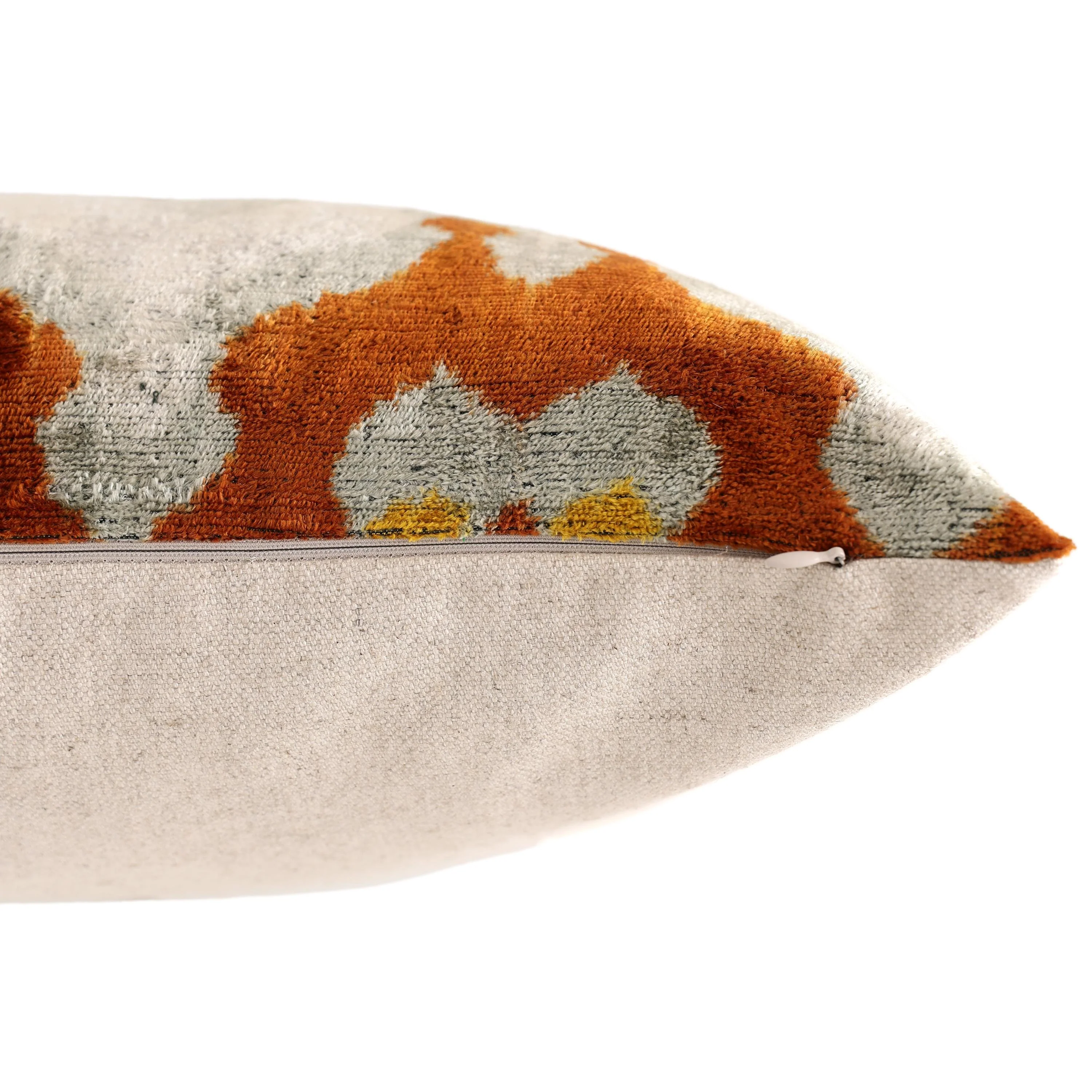 Luxury Handmade Silk Velvet Ikat Pillow 20x20 Inch Organic Vegetable Dyed - Image 8