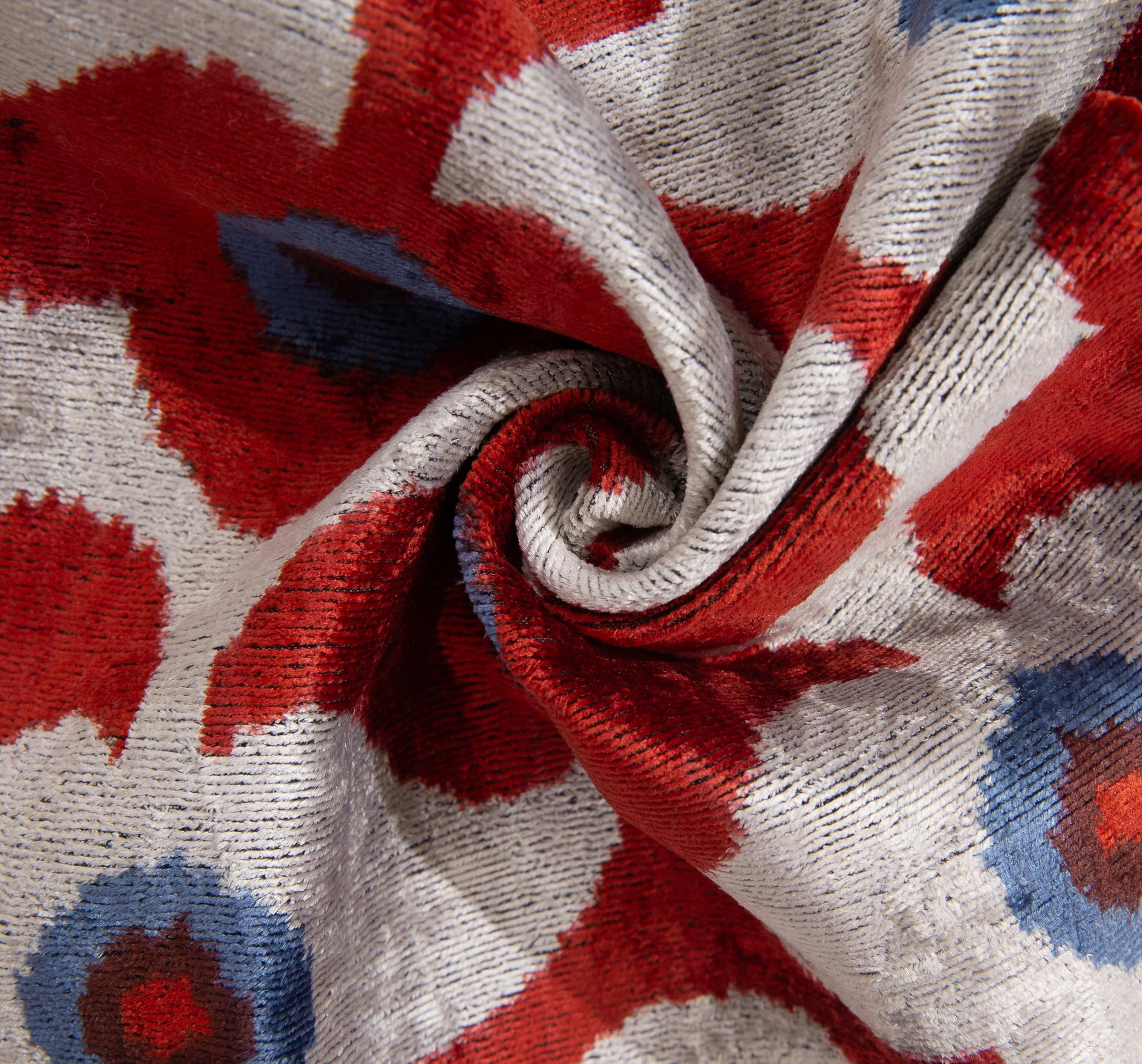 Luxury Handmade Silk Velvet Throw Pillow - Red Rust, Blue, and White Design, 16x24, Super Soft - Image 2