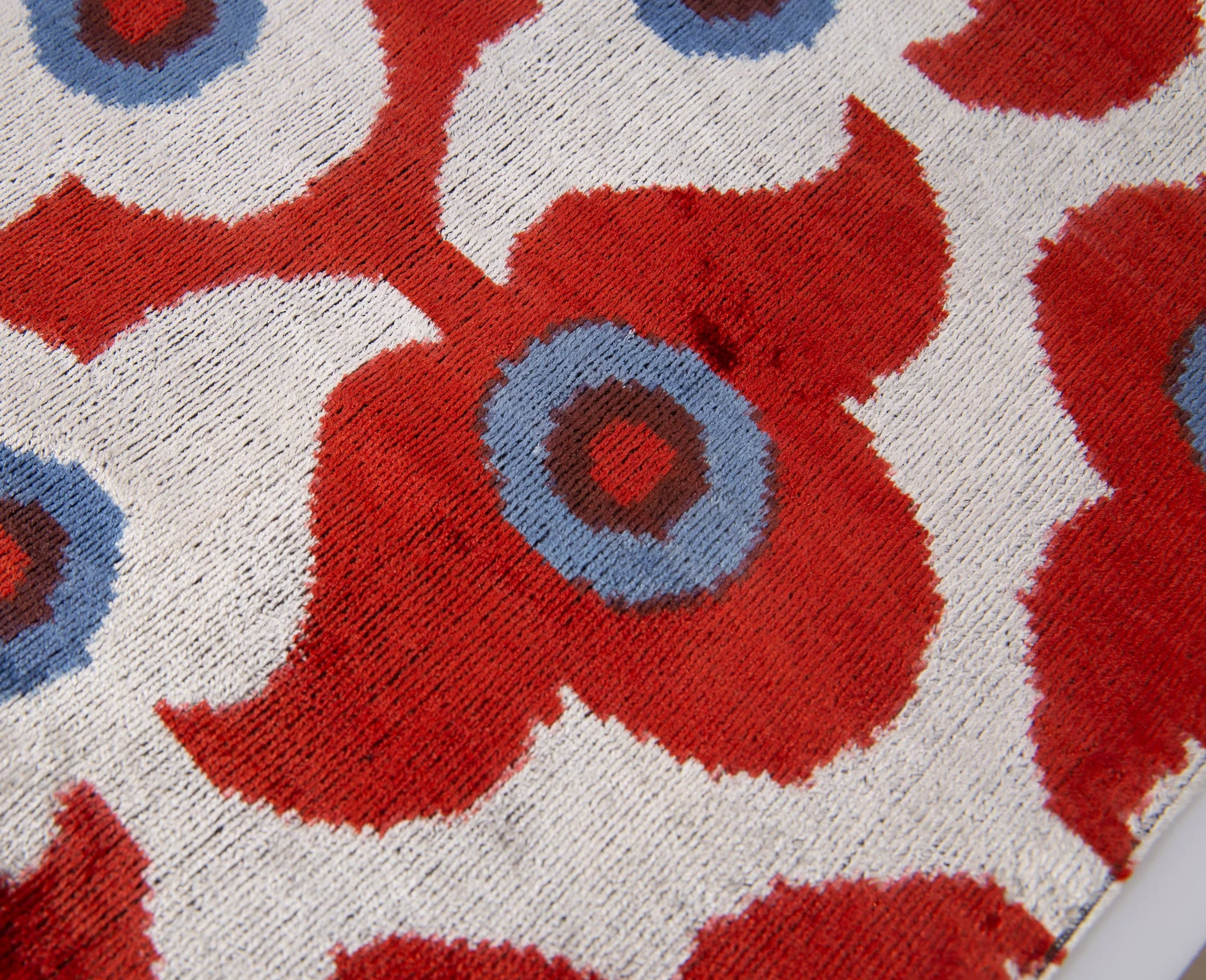 Luxury Handmade Silk Velvet Throw Pillow - Red Rust, Blue, and White Design, 16x24, Super Soft - Image 5