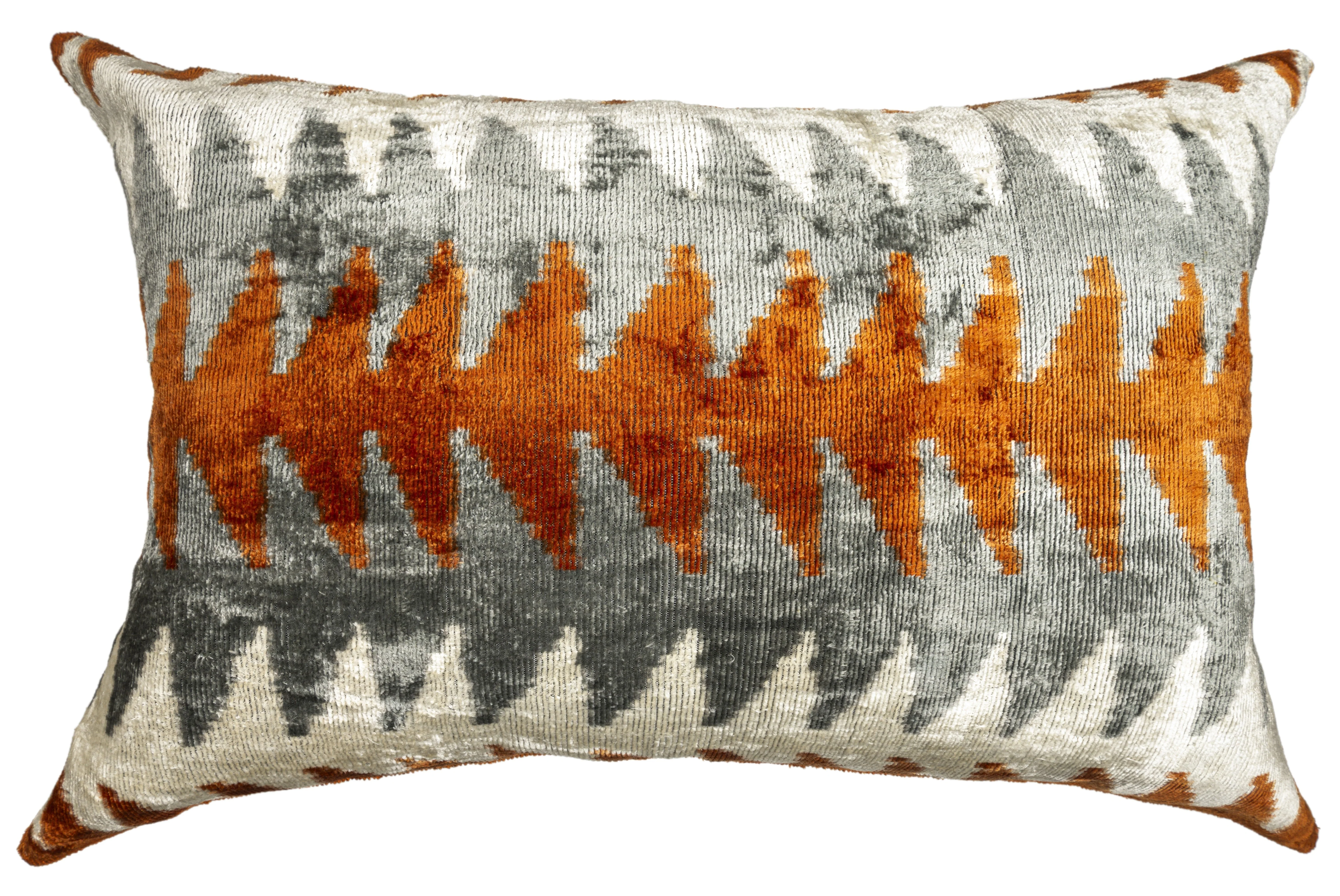 Luxury Handmade Velvet Pillow – Rust & Gray Zigzag, 16x24" - Image 3