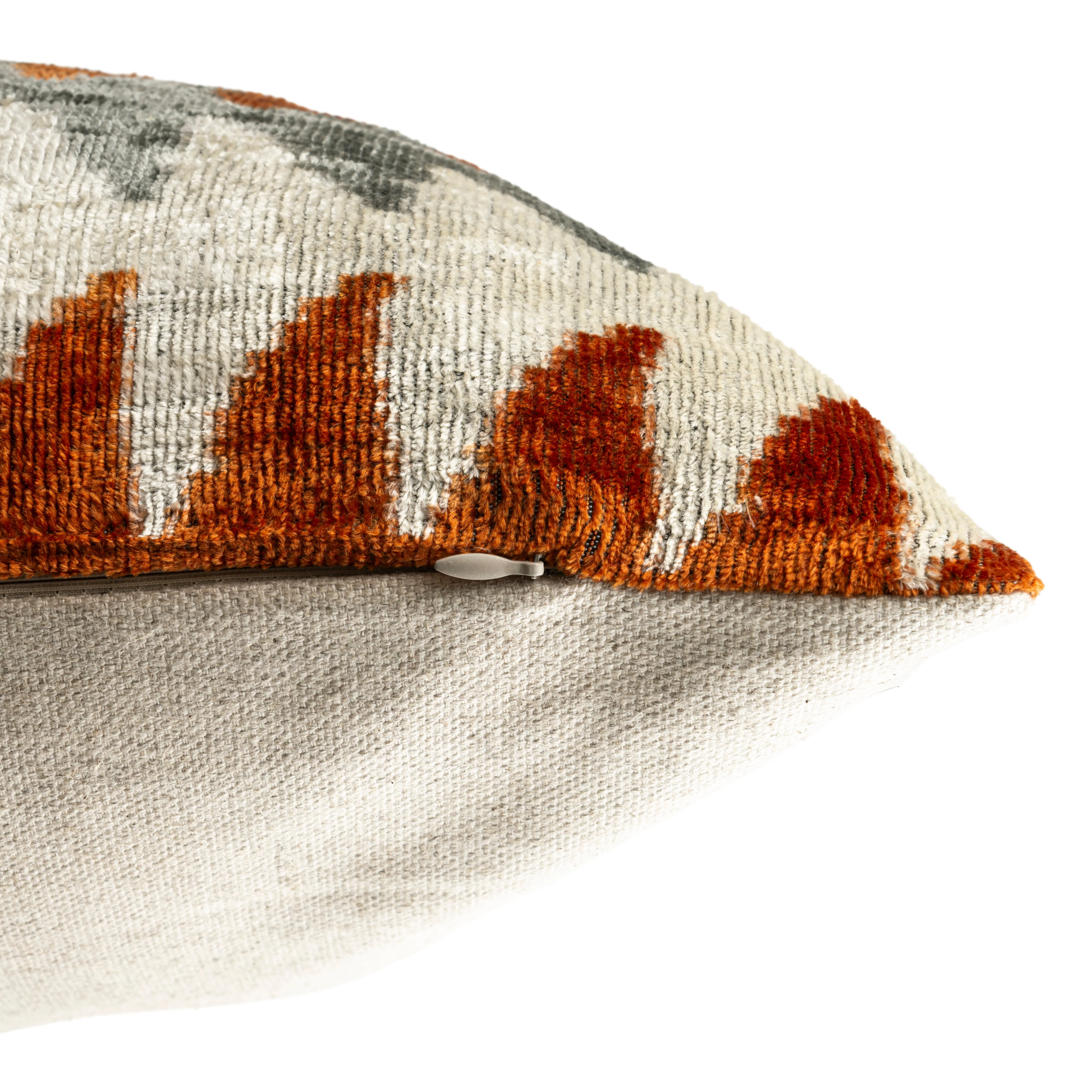 Luxury Handmade Velvet Pillow – Rust & Gray Zigzag, 16x24" - Image 4