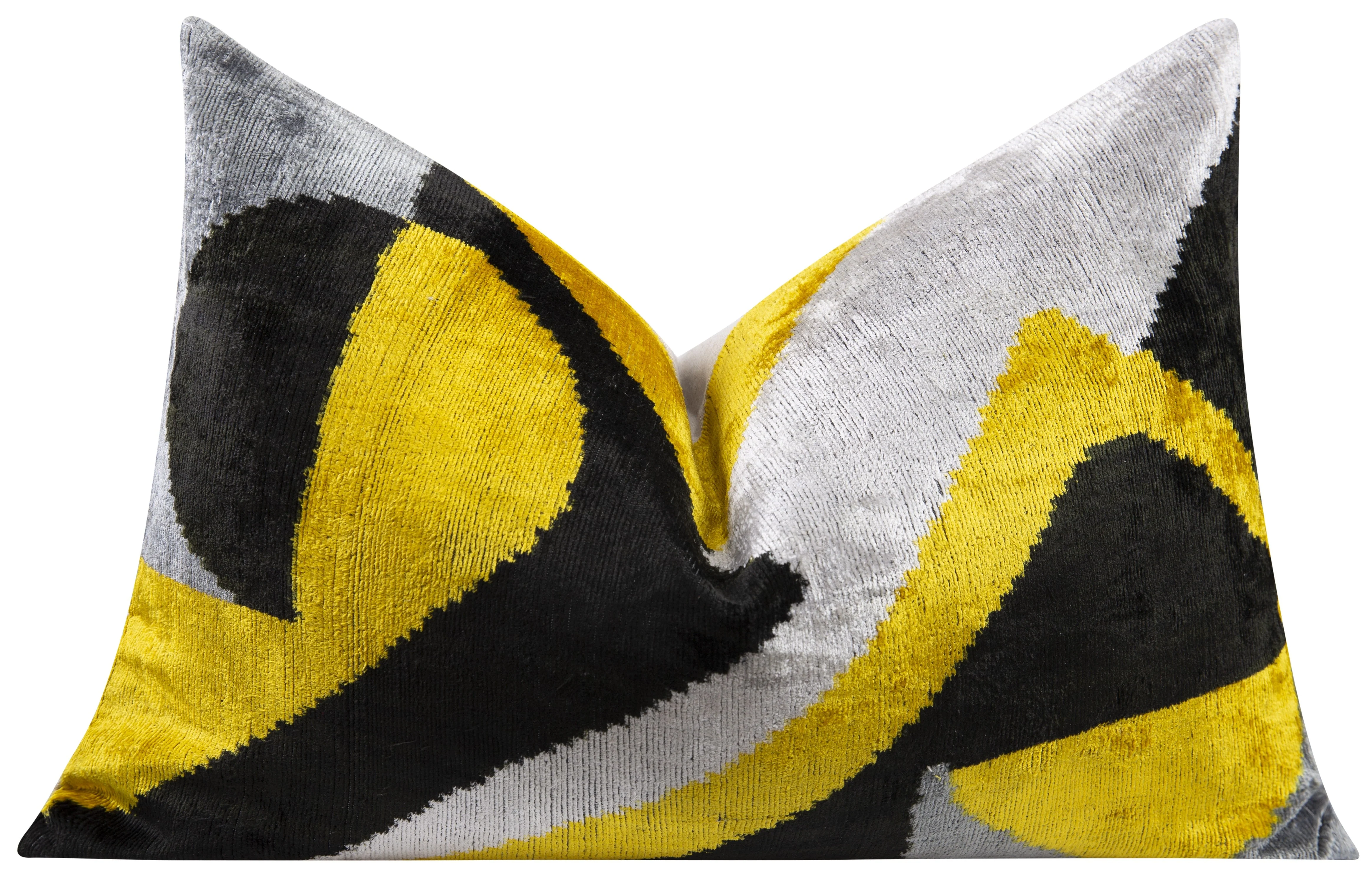 Luxury Handmade Velvet Throw Pillow - 16x24 Inches, Naturally Vegetable-Dyed, Premium Down Feather Insert - Modern Geometric Yellow, Black & Gray Decor Accent - Image 3