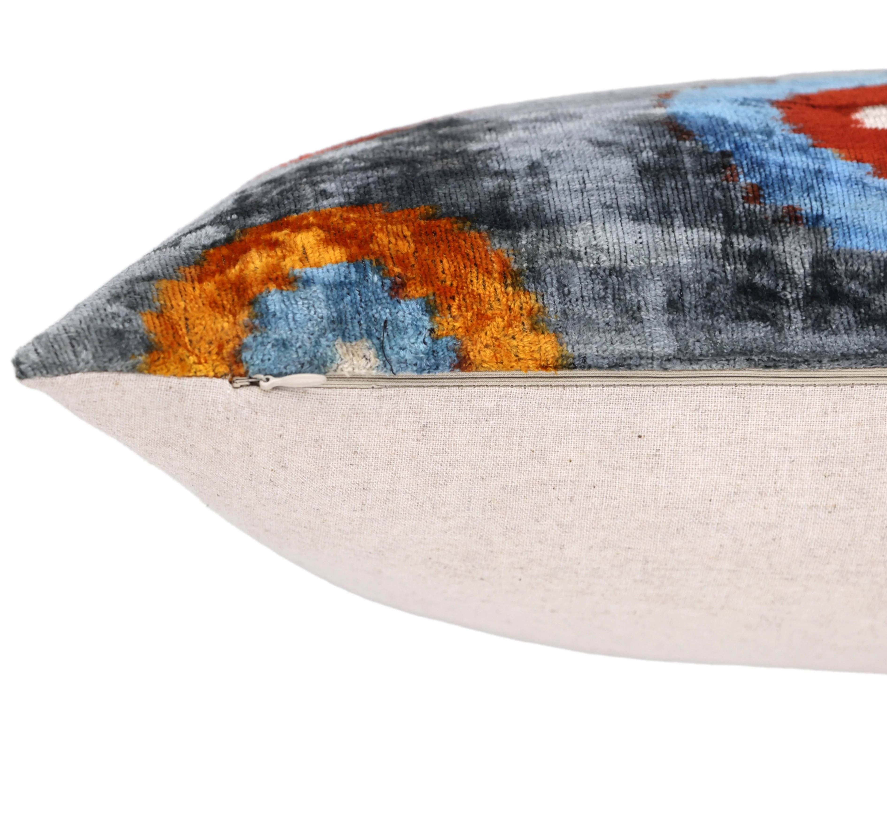 Luxury Handmade Velvet Throw Pillow – Handwoven Grey with Multicolor Circle Pattern | 20x20 in | Feather Insert Included - Image 6