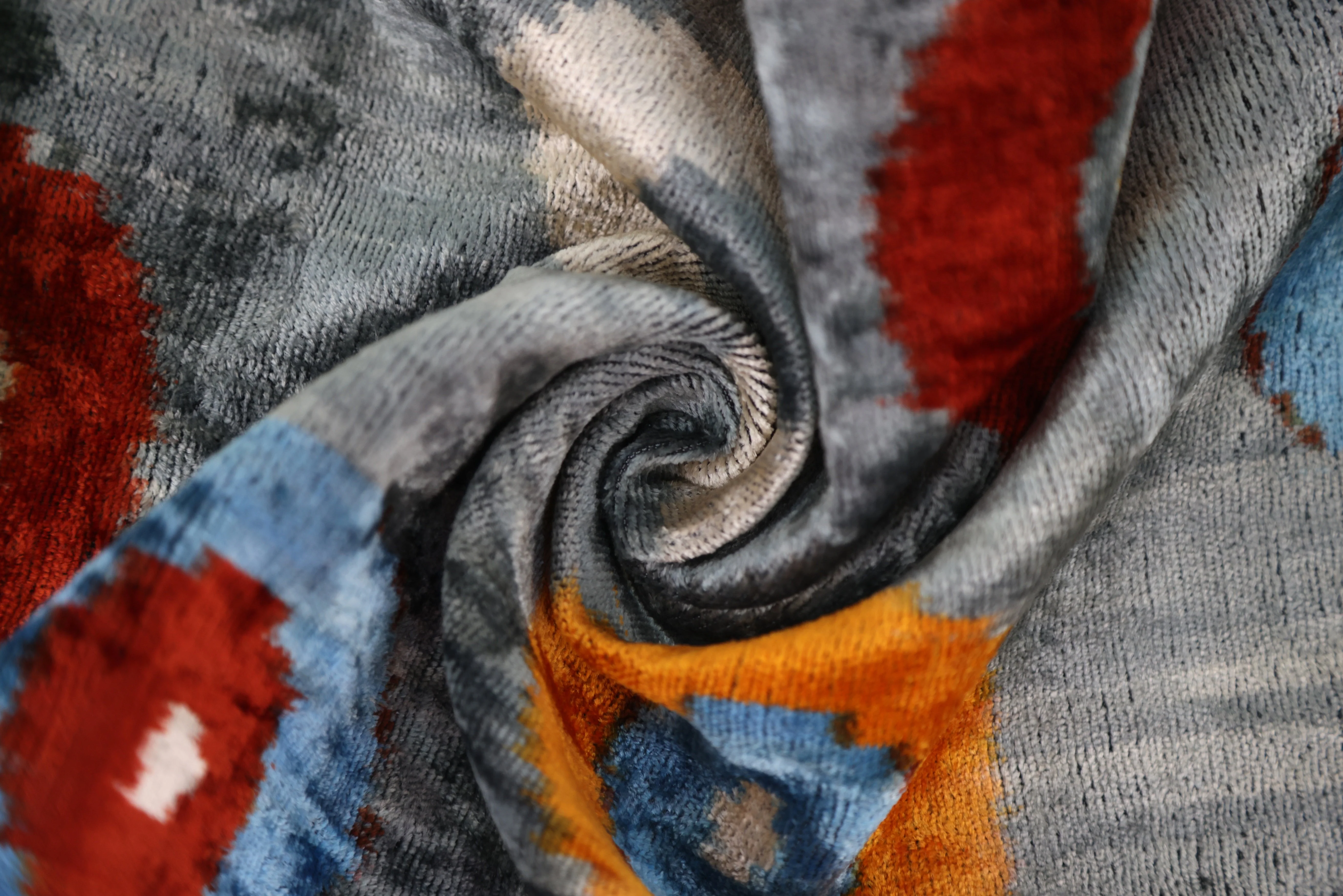 Luxury Handmade Velvet Throw Pillow – Handwoven Grey with Multicolor Circle Pattern | 20x20 in | Feather Insert Included - Image 7