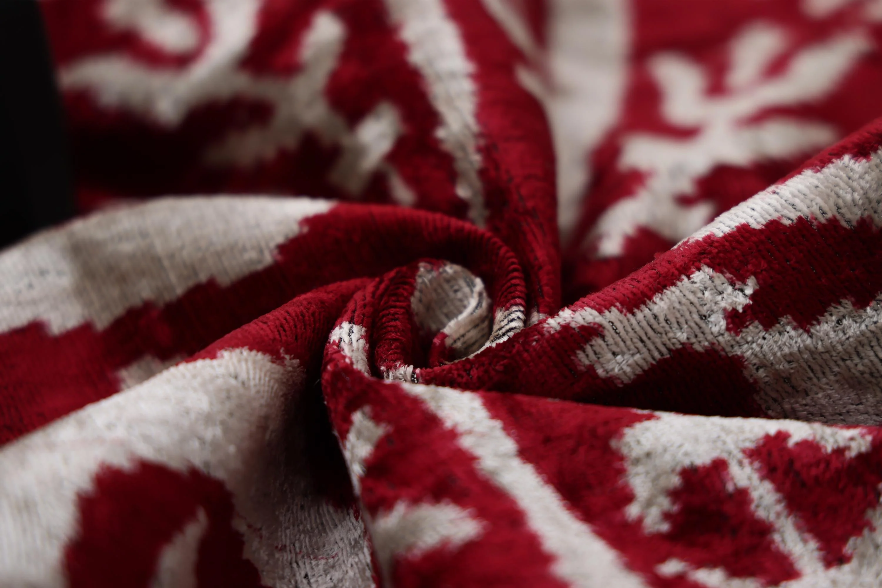 Luxury Handwoven Dark Red Silk Velvet Ikat Pillow 20x20 Inch - Image 2