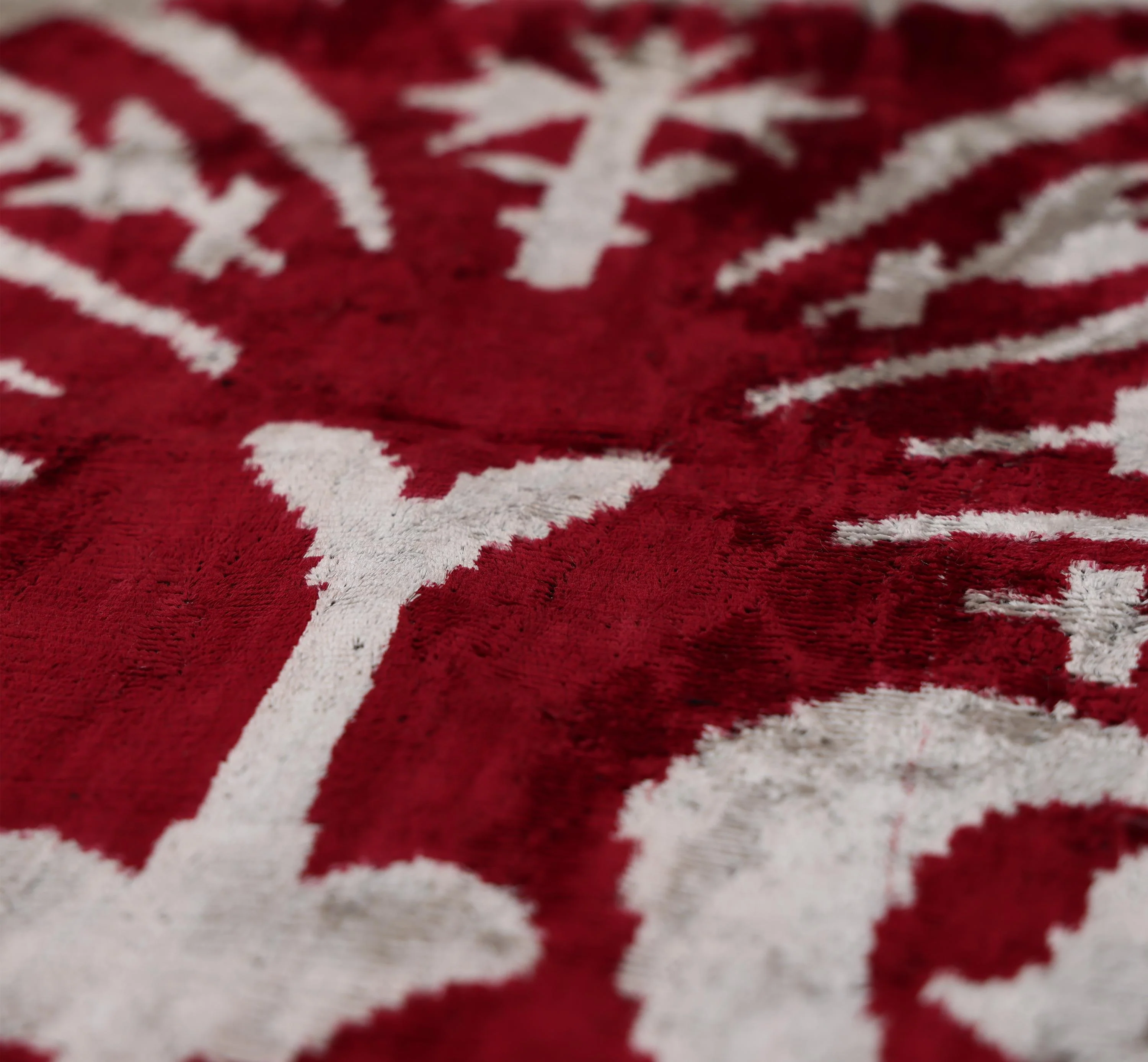 Luxury Handwoven Dark Red Silk Velvet Ikat Pillow 20x20 Inch - Image 3