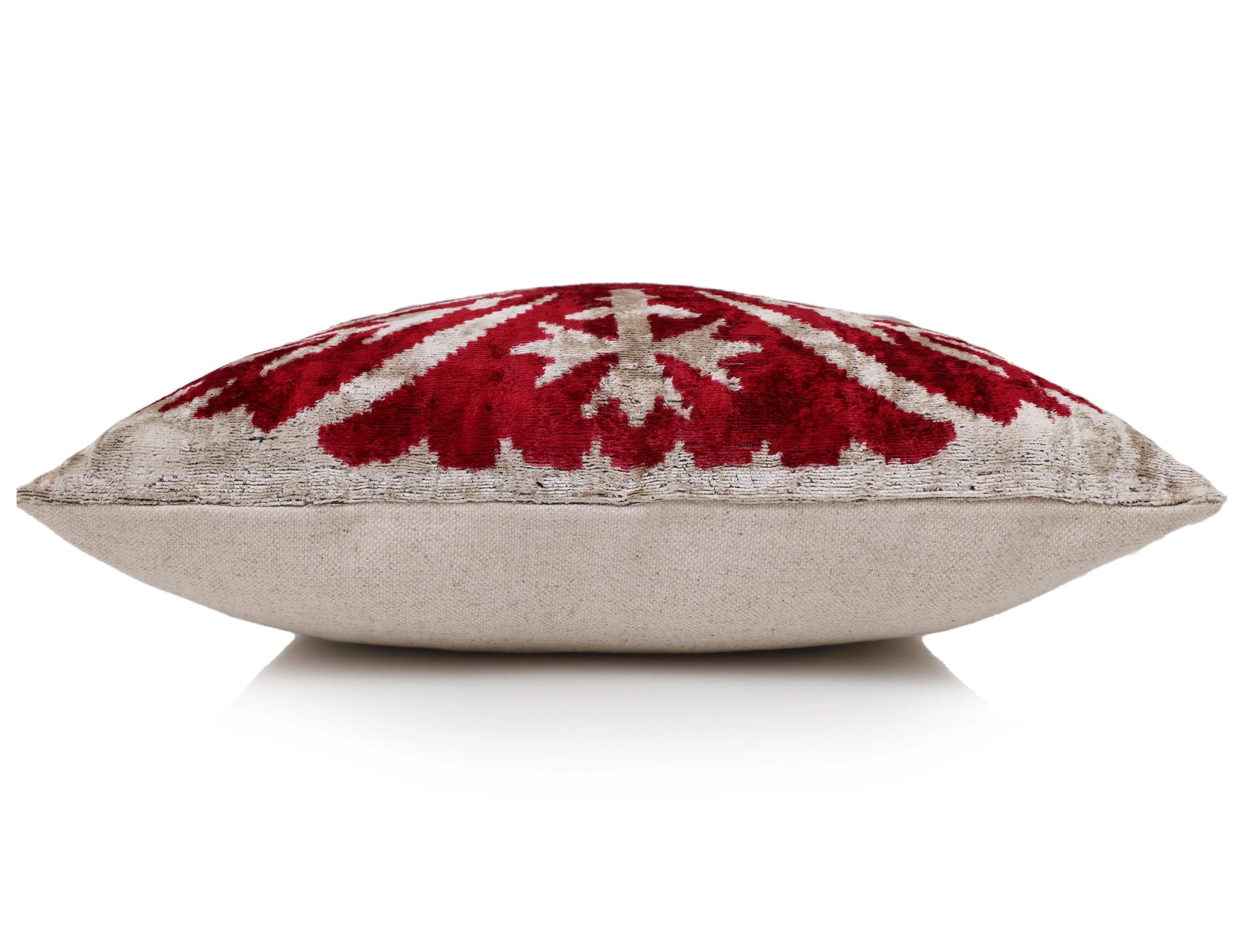 Luxury Handwoven Dark Red Silk Velvet Ikat Pillow 20x20 Inch - Image 4