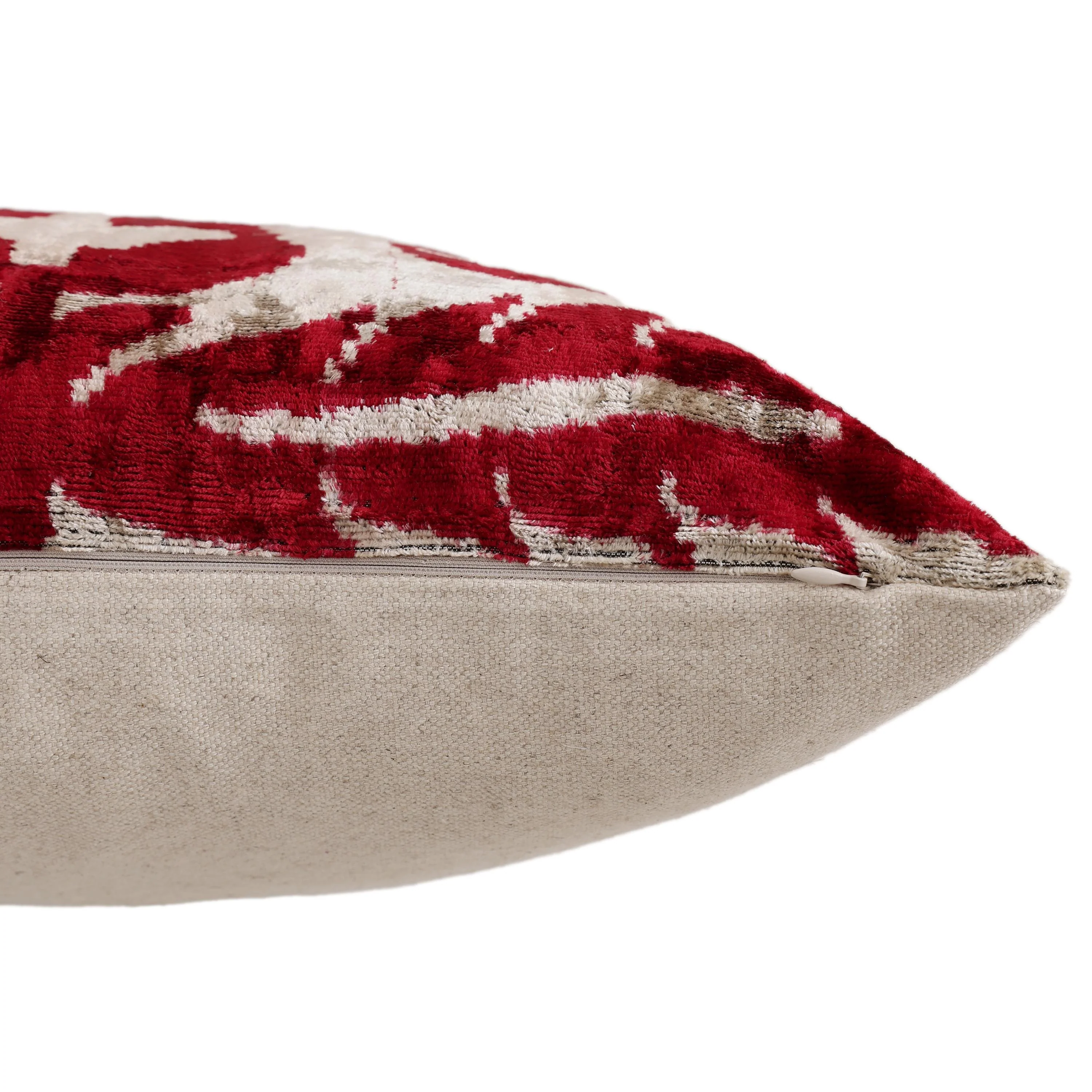 Luxury Handwoven Dark Red Silk Velvet Ikat Pillow 20x20 Inch - Image 6