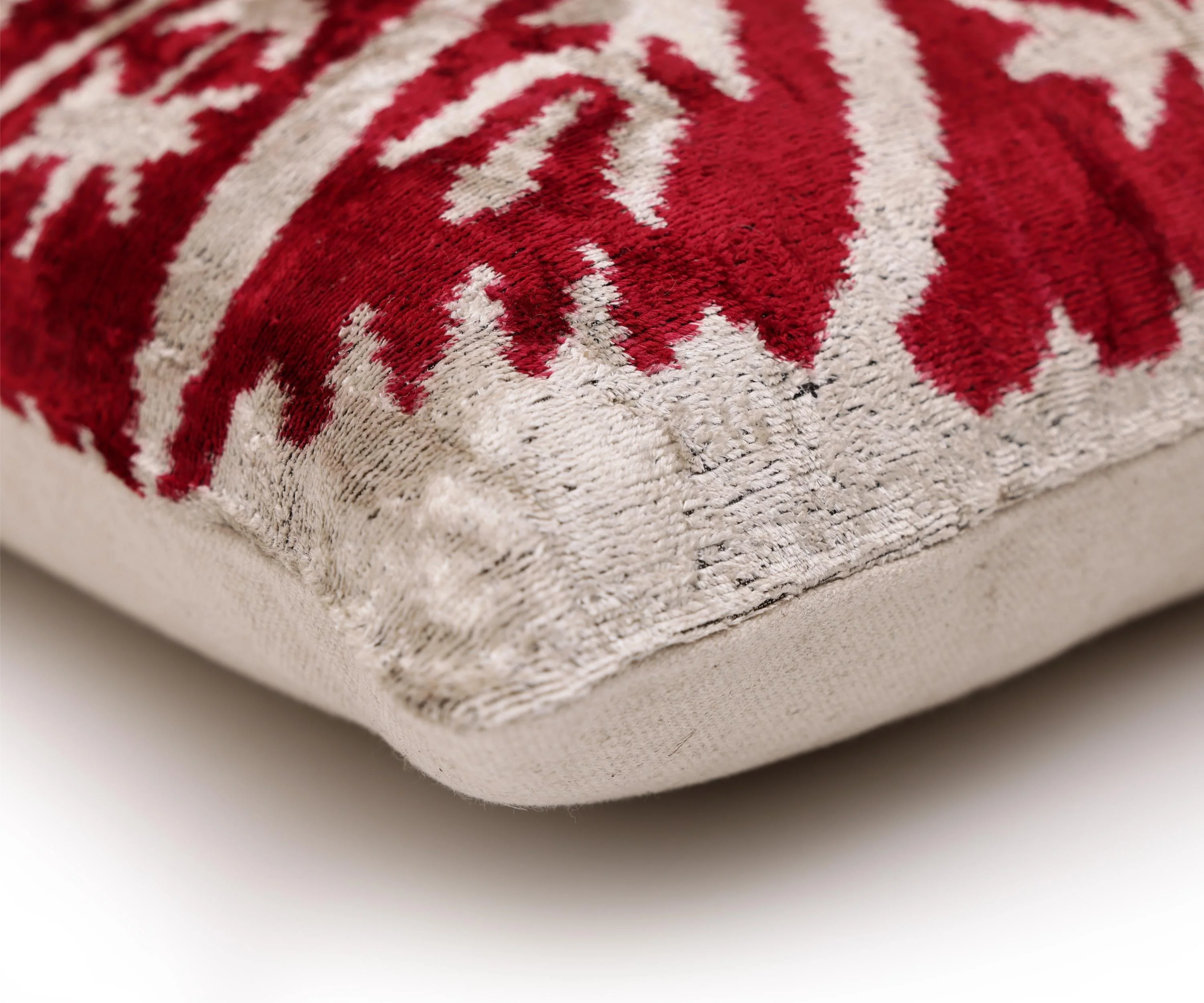 Luxury Handwoven Dark Red Silk Velvet Ikat Pillow 20x20 Inch - Image 8